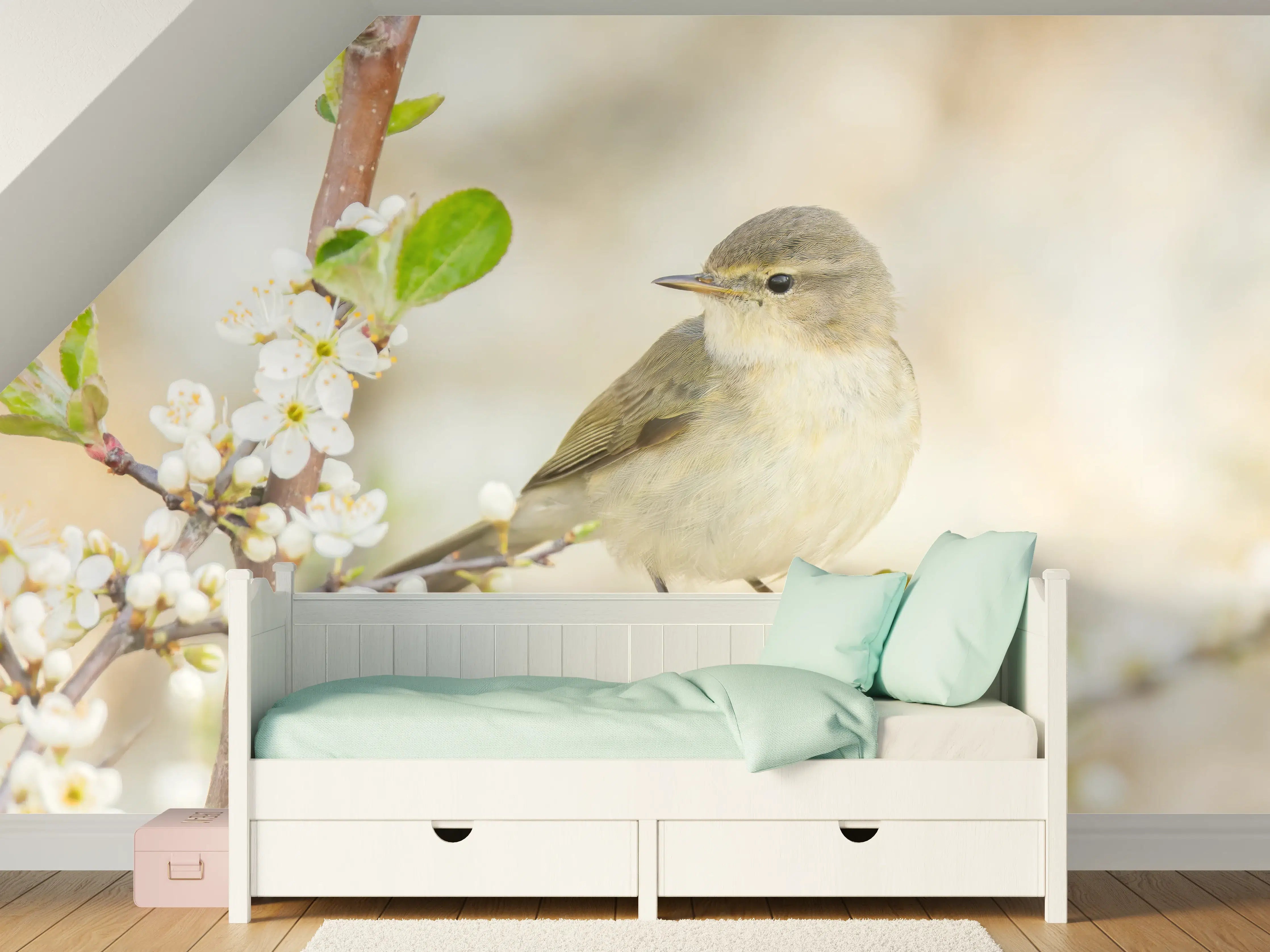 Kinderzimmer Wandgestaltung - Kleiner Vogel am Baumzweig