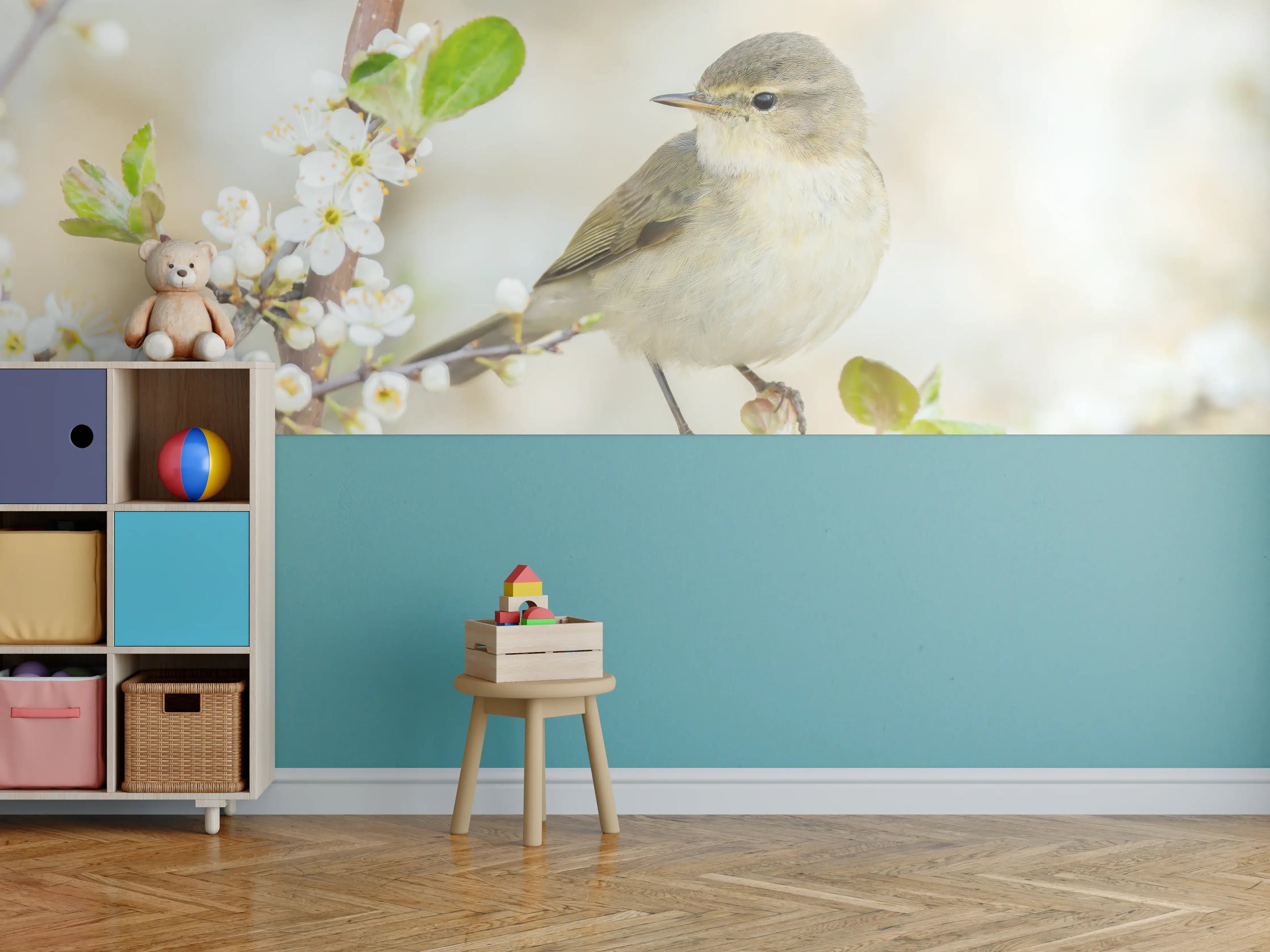 Kinderzimmer Wandgestaltung - Kleiner Vogel am Baumzweig