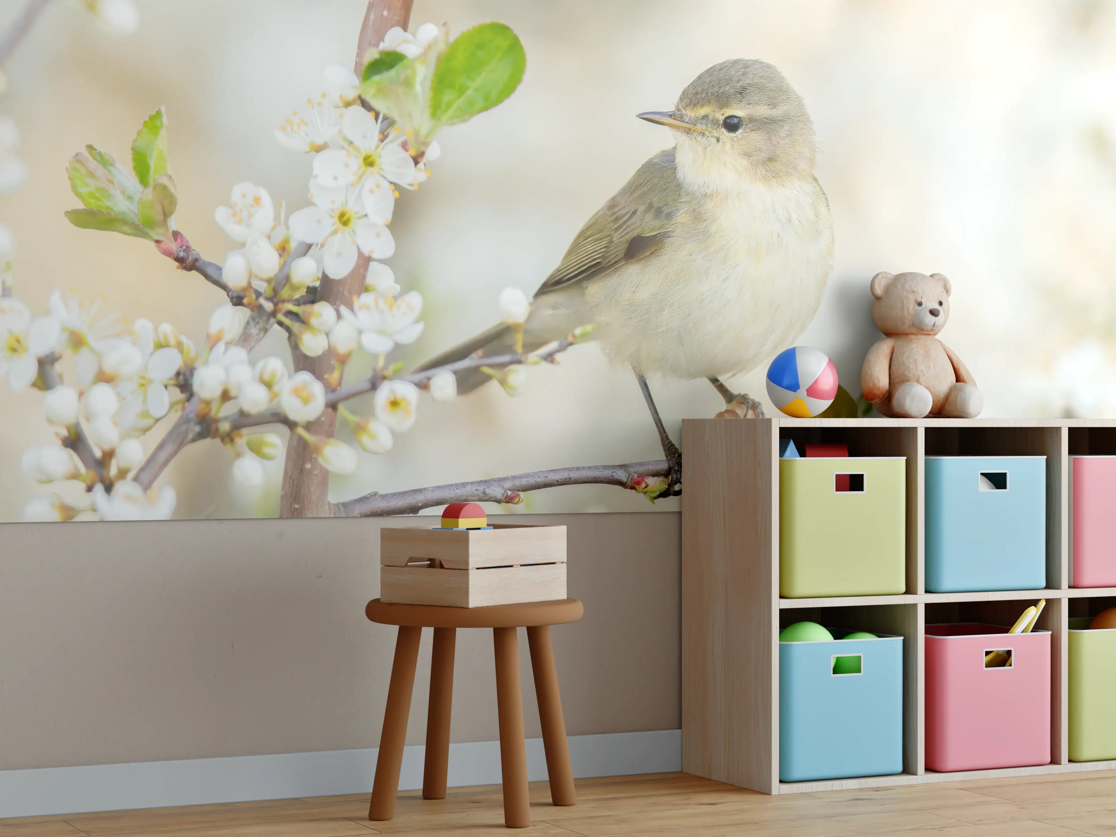 Kinderzimmer Wandgestaltung - Kleiner Vogel am Baumzweig