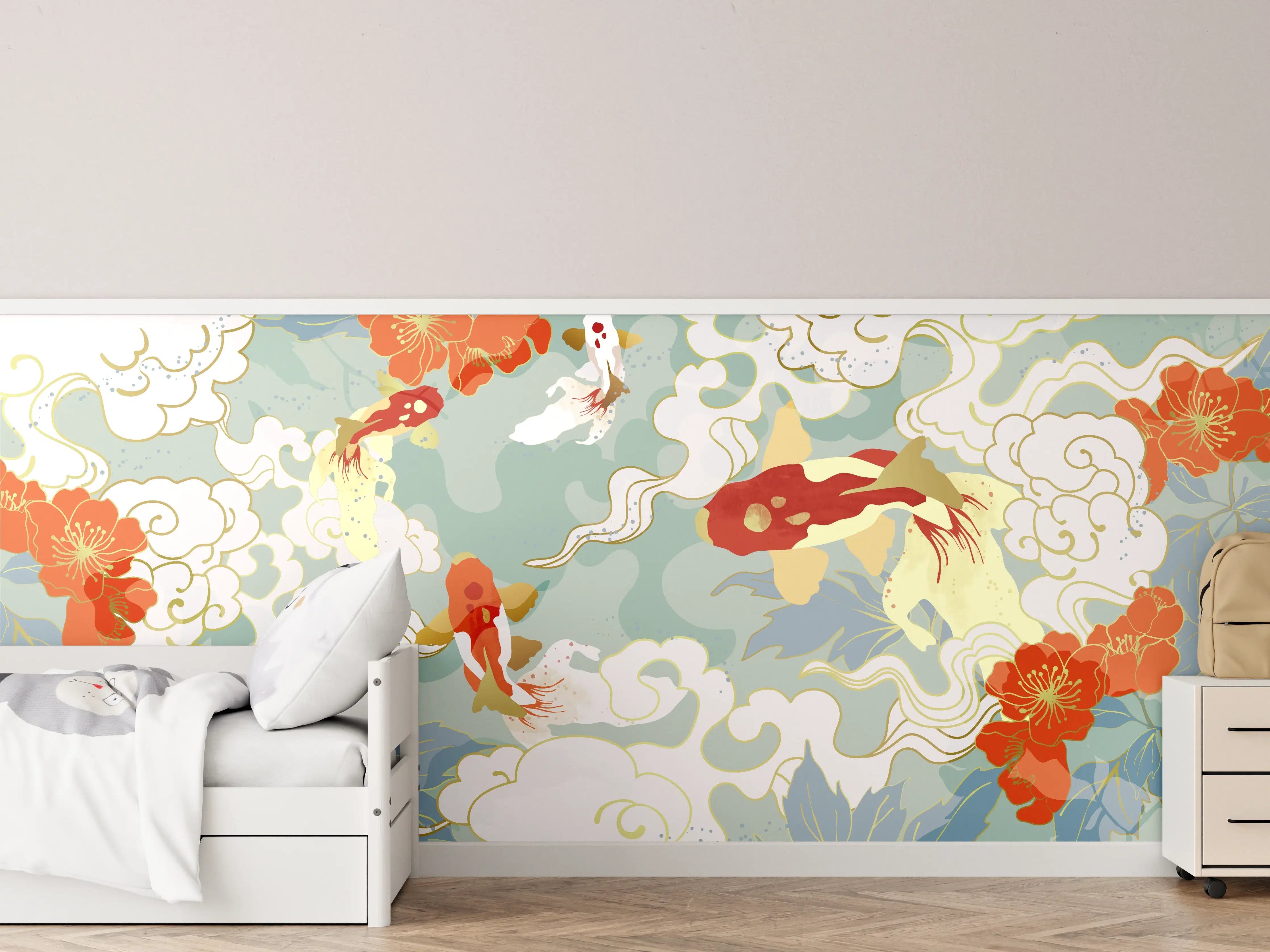 Kinderzimmer Wandgestaltung - Koi-Fisch Muster Pastell
