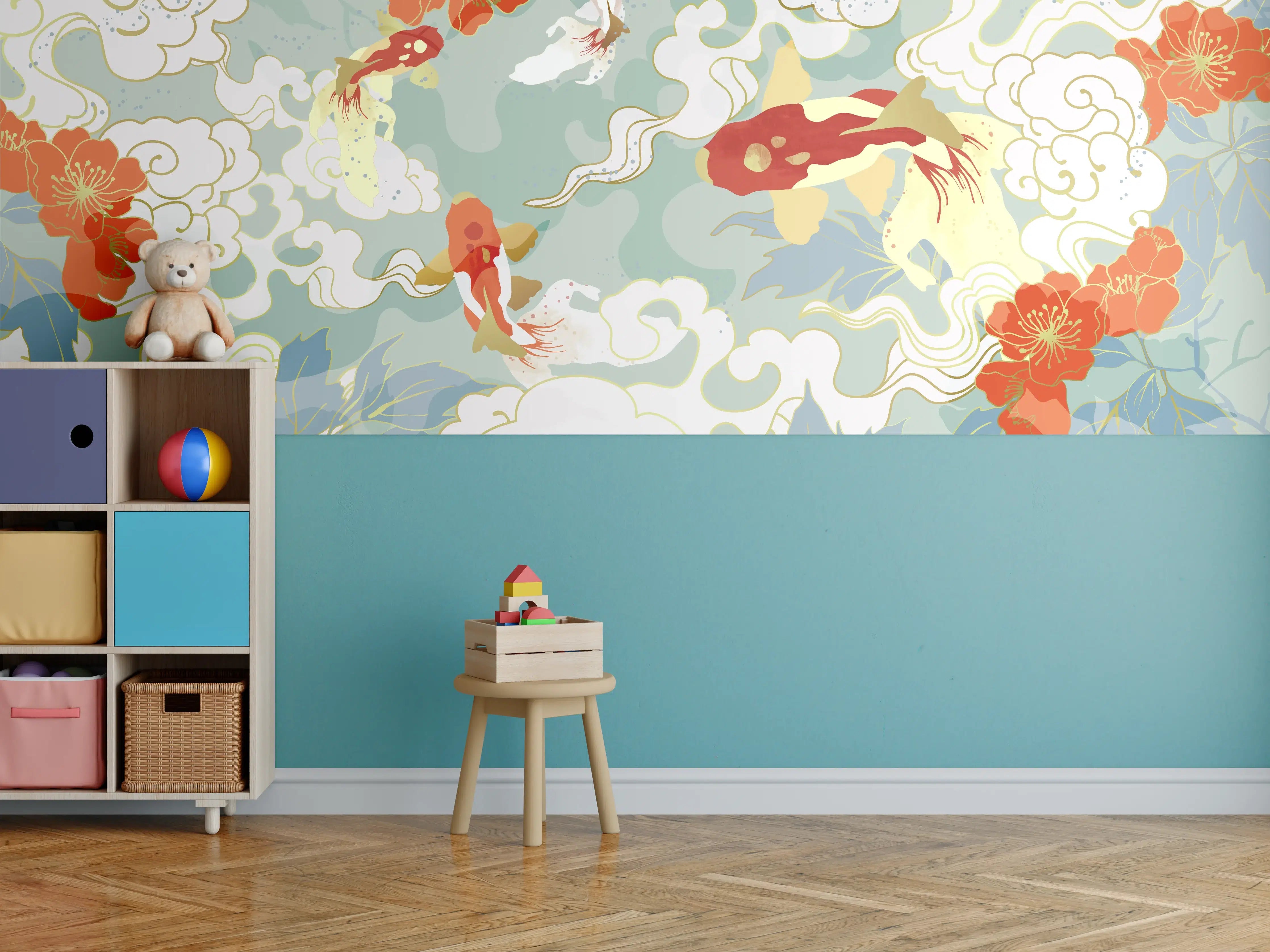 Kinderzimmer Wandgestaltung - Koi-Fisch Muster Pastell