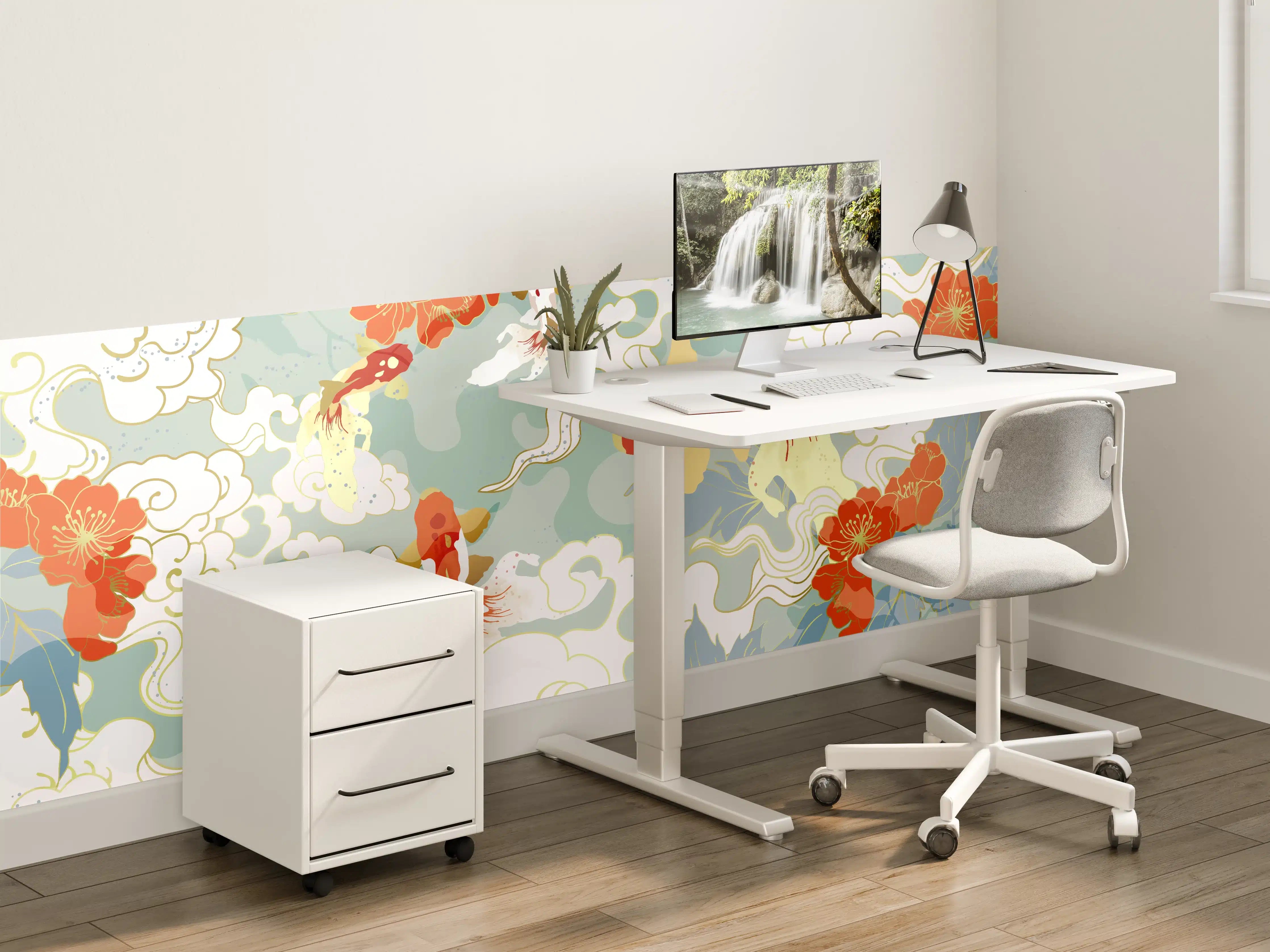 Kinderzimmer Wandgestaltung - Koi-Fisch Muster Pastell