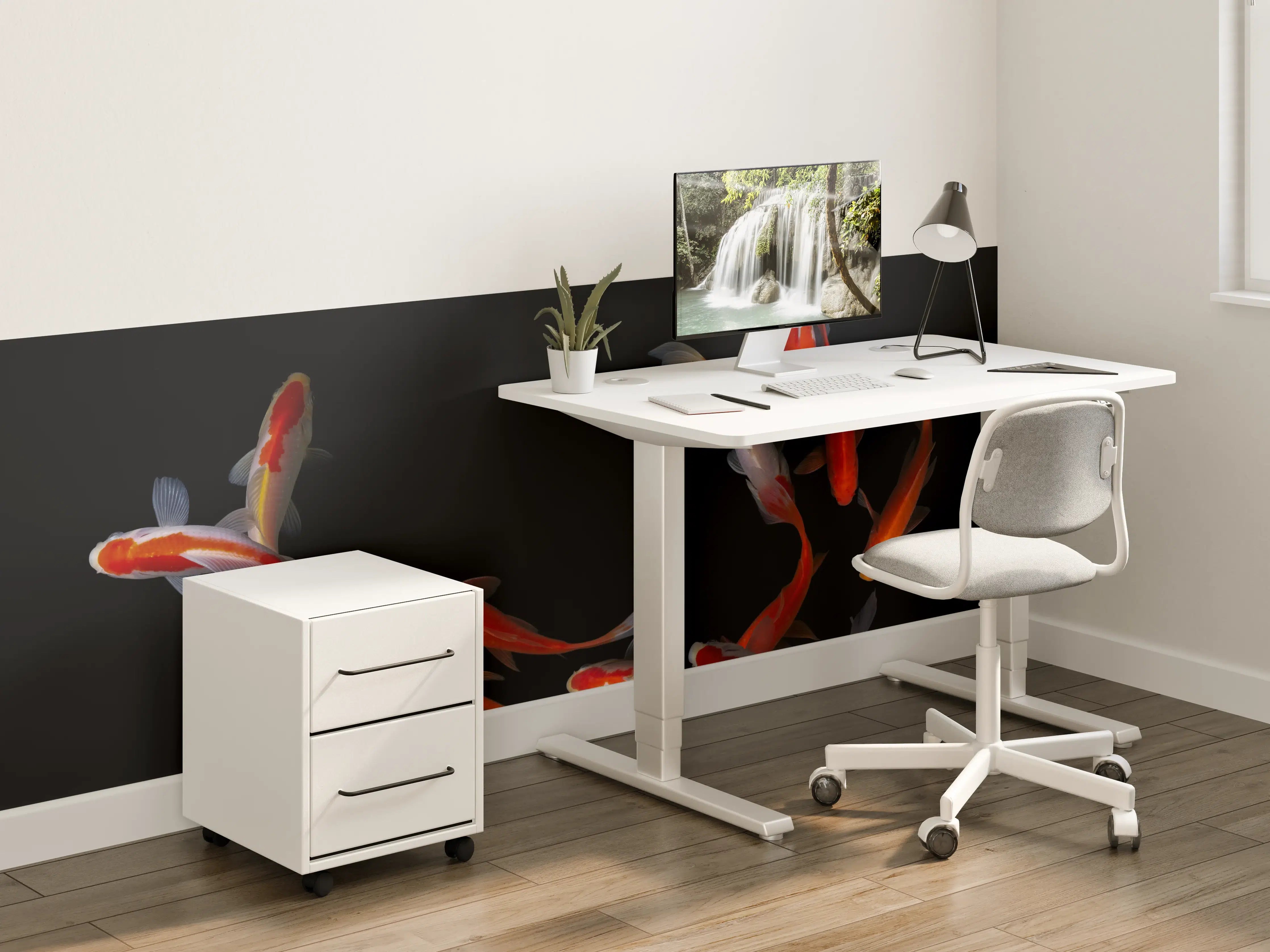 Kinderzimmer Wandgestaltung - Koi Fische auf schwarzem Hintergrund