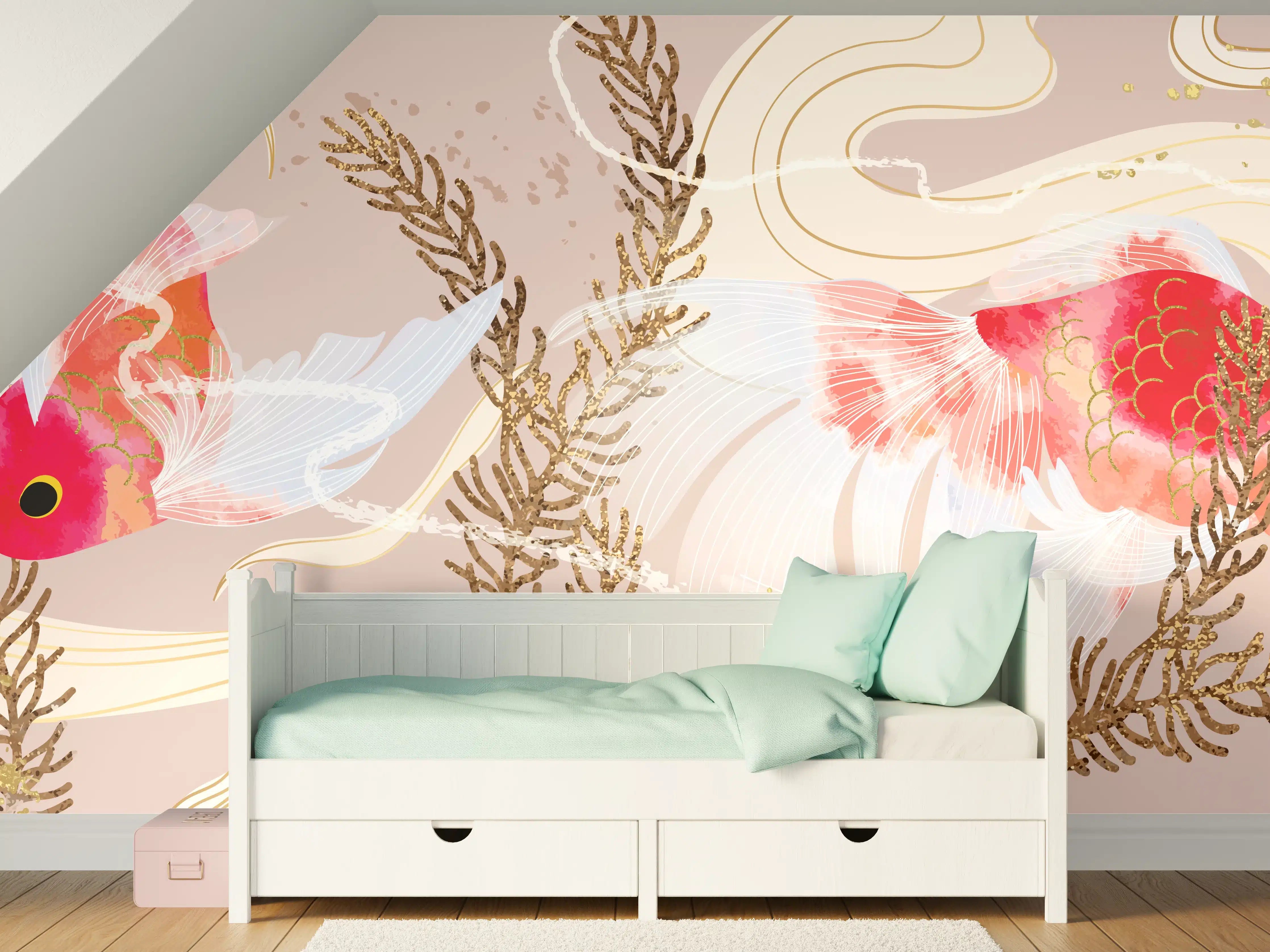 Kinderzimmer Wandgestaltung - Koi-Karpfen Kunst Illustration