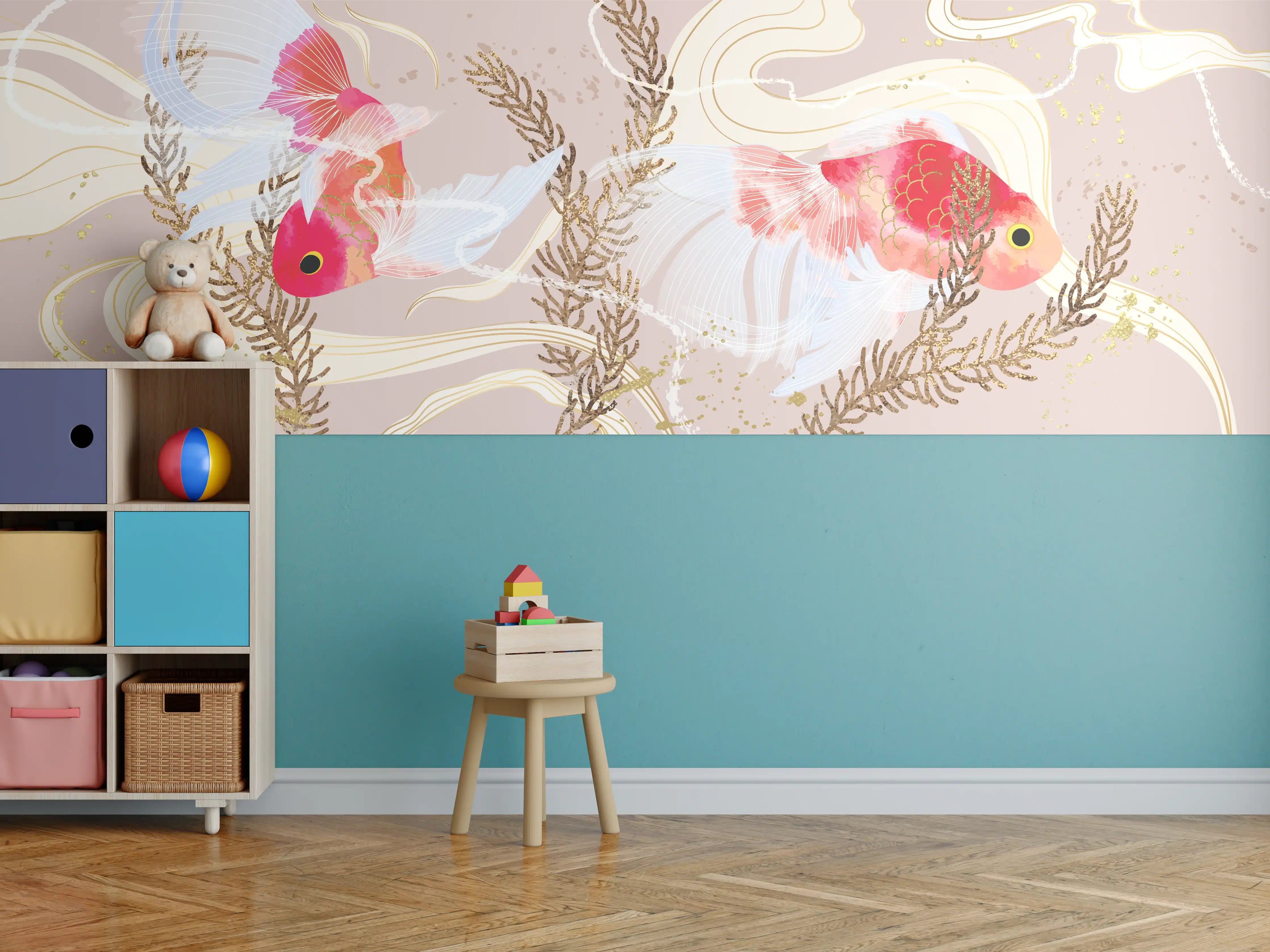 Kinderzimmer Wandgestaltung - Koi-Karpfen Kunst Illustration
