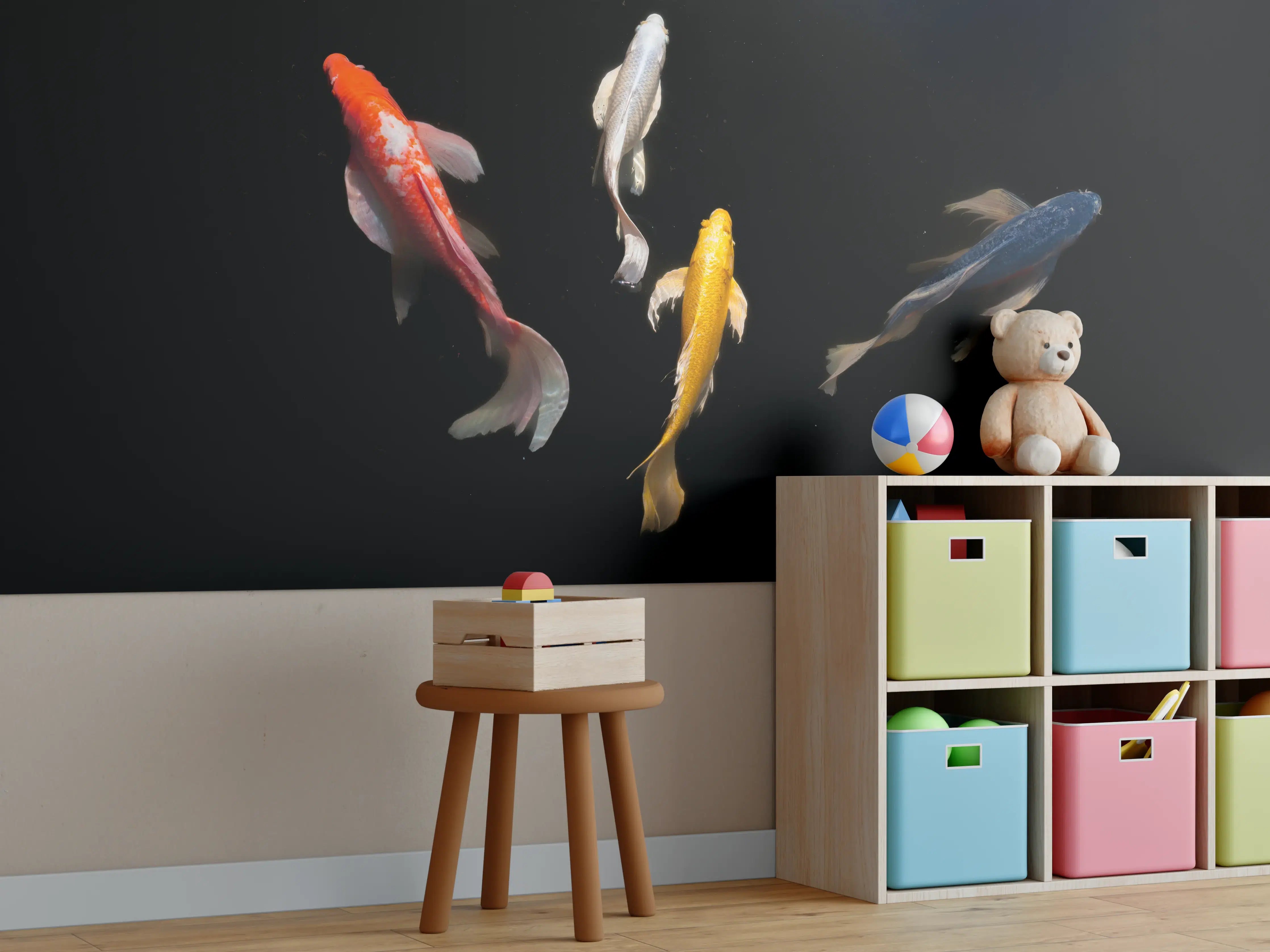 Kinderzimmer Wandgestaltung - Koi-Karpfen Schwarz Rot Gelb