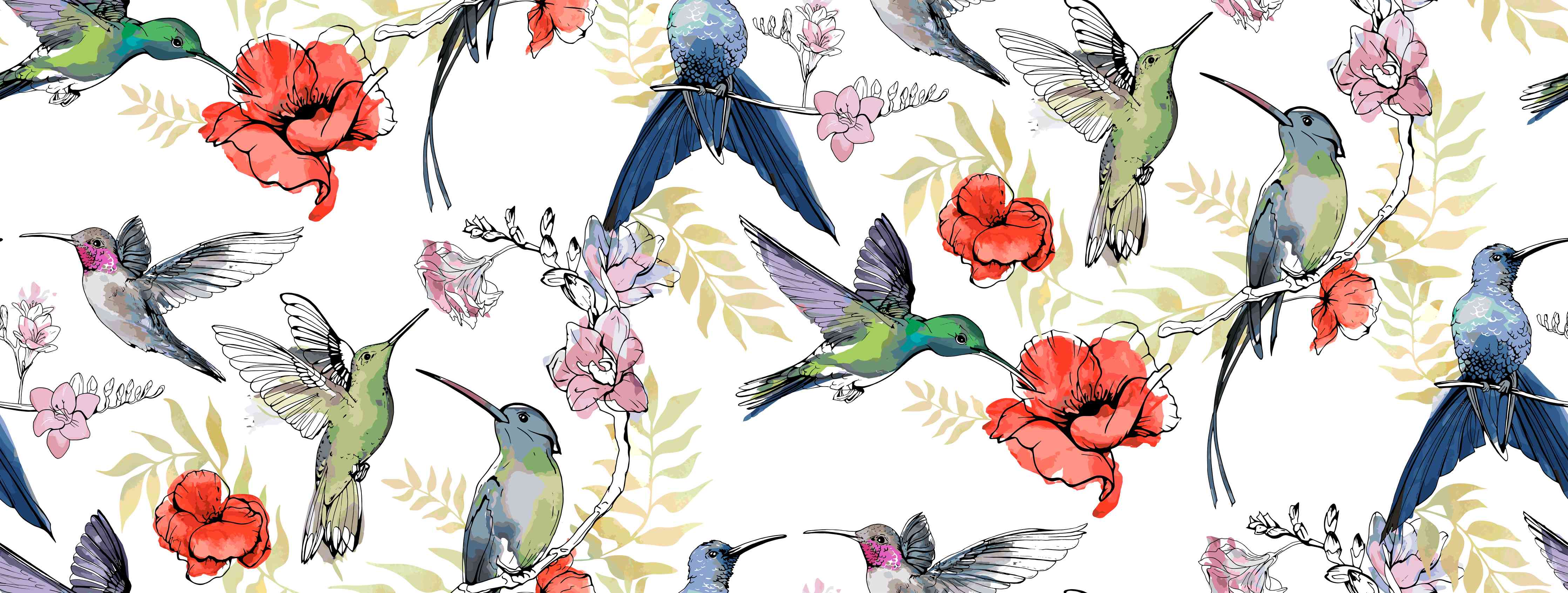 Kinderzimmer Wandgestaltung-Kolibri Blumenmuster Design