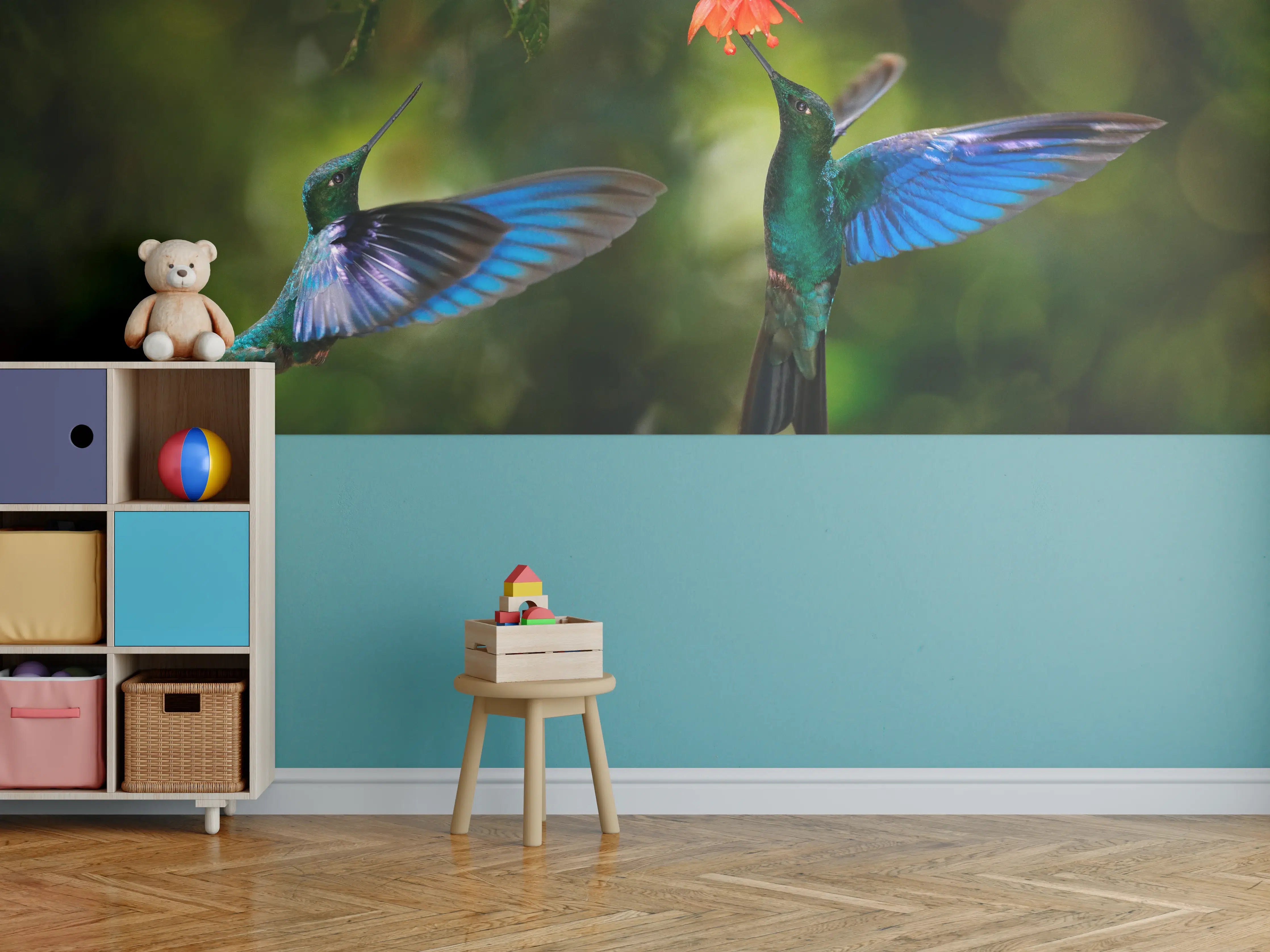 Kinderzimmer Wandgestaltung - Kolibris an der Blüte