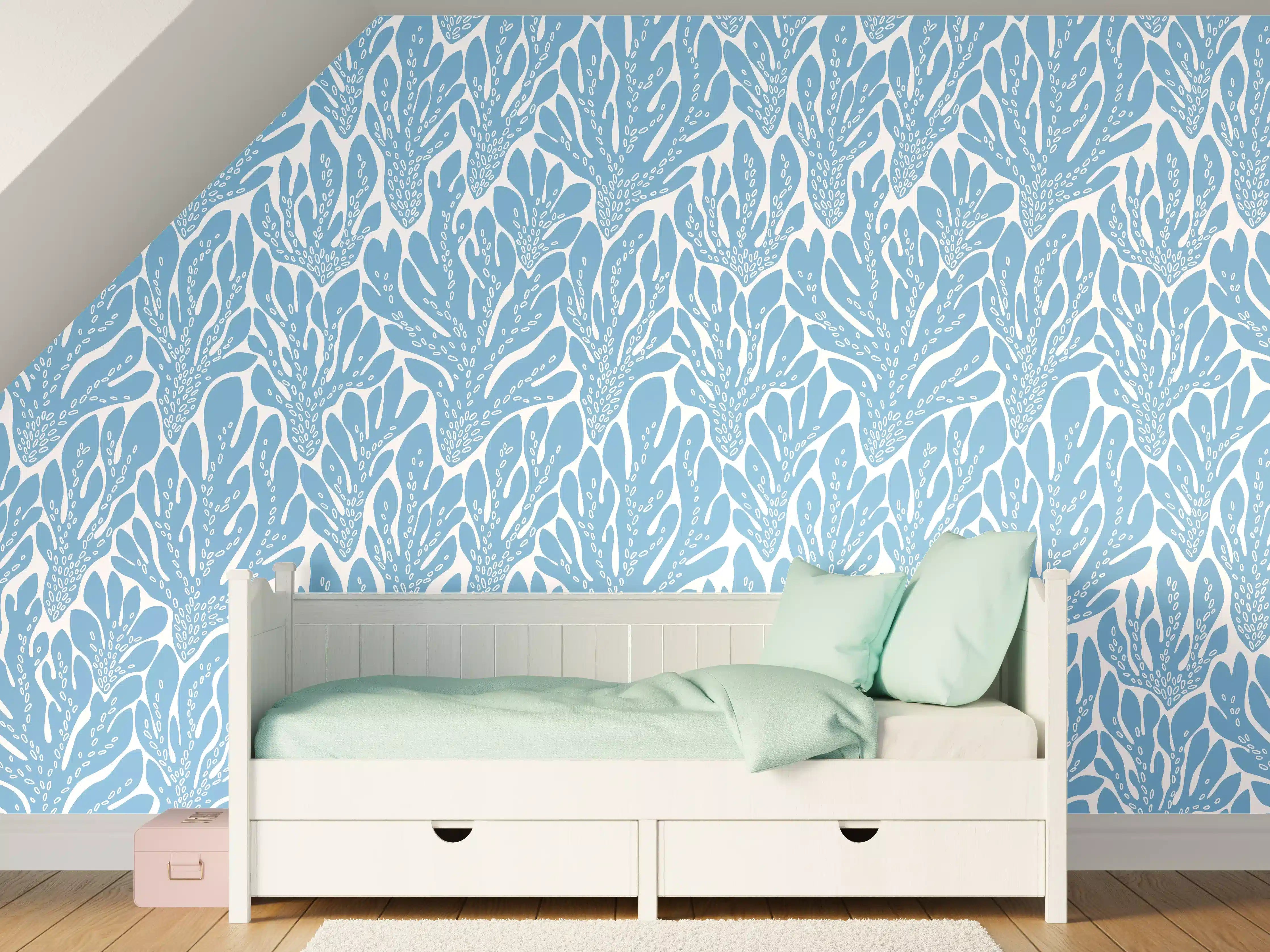 Kinderzimmer Wandgestaltung - Korallen-Abstract Blau-Weiß