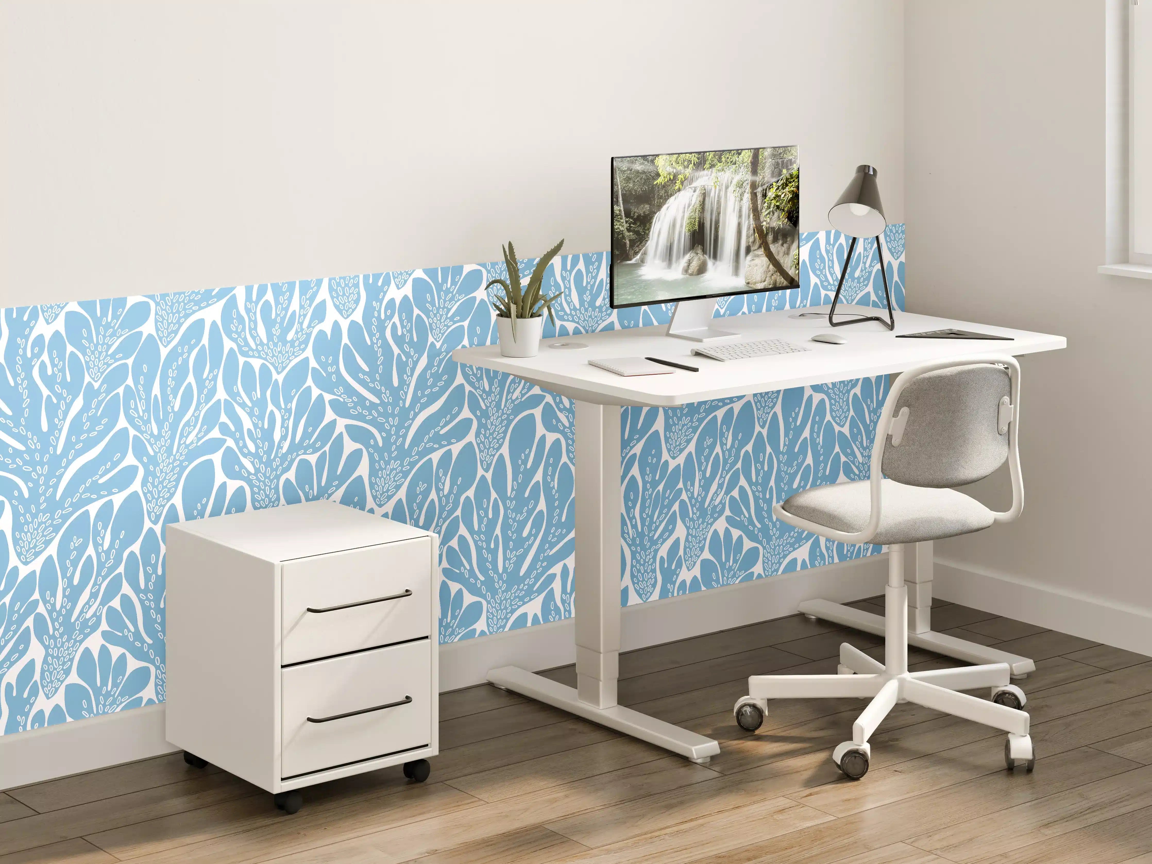 Kinderzimmer Wandgestaltung - Korallen-Abstract Blau-Weiß