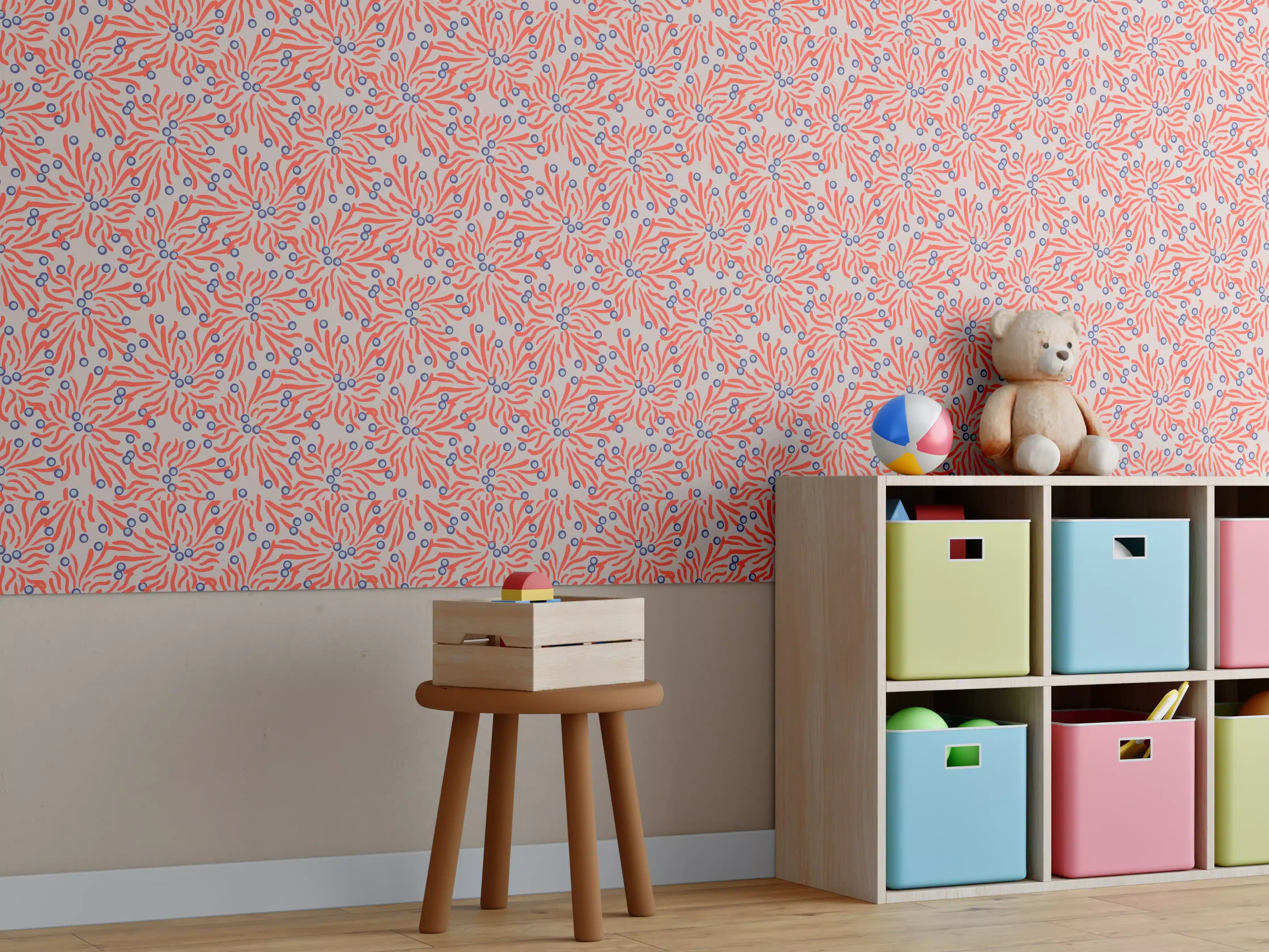 Kinderzimmer Wandgestaltung - Korallen-Abstrakt Korallenrosa