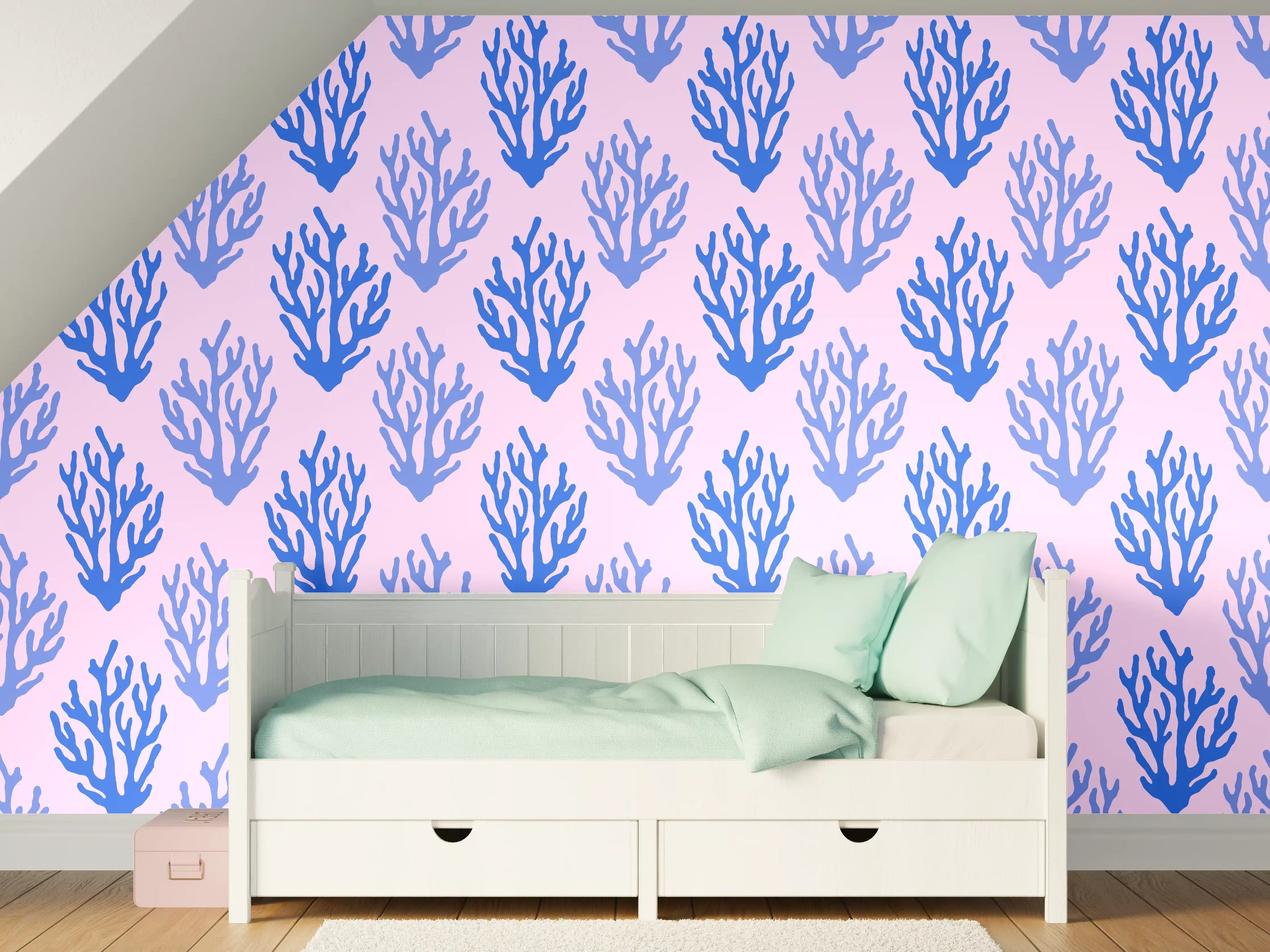 Kinderzimmer Wandgestaltung - Korallenmuster Blau-Rosa