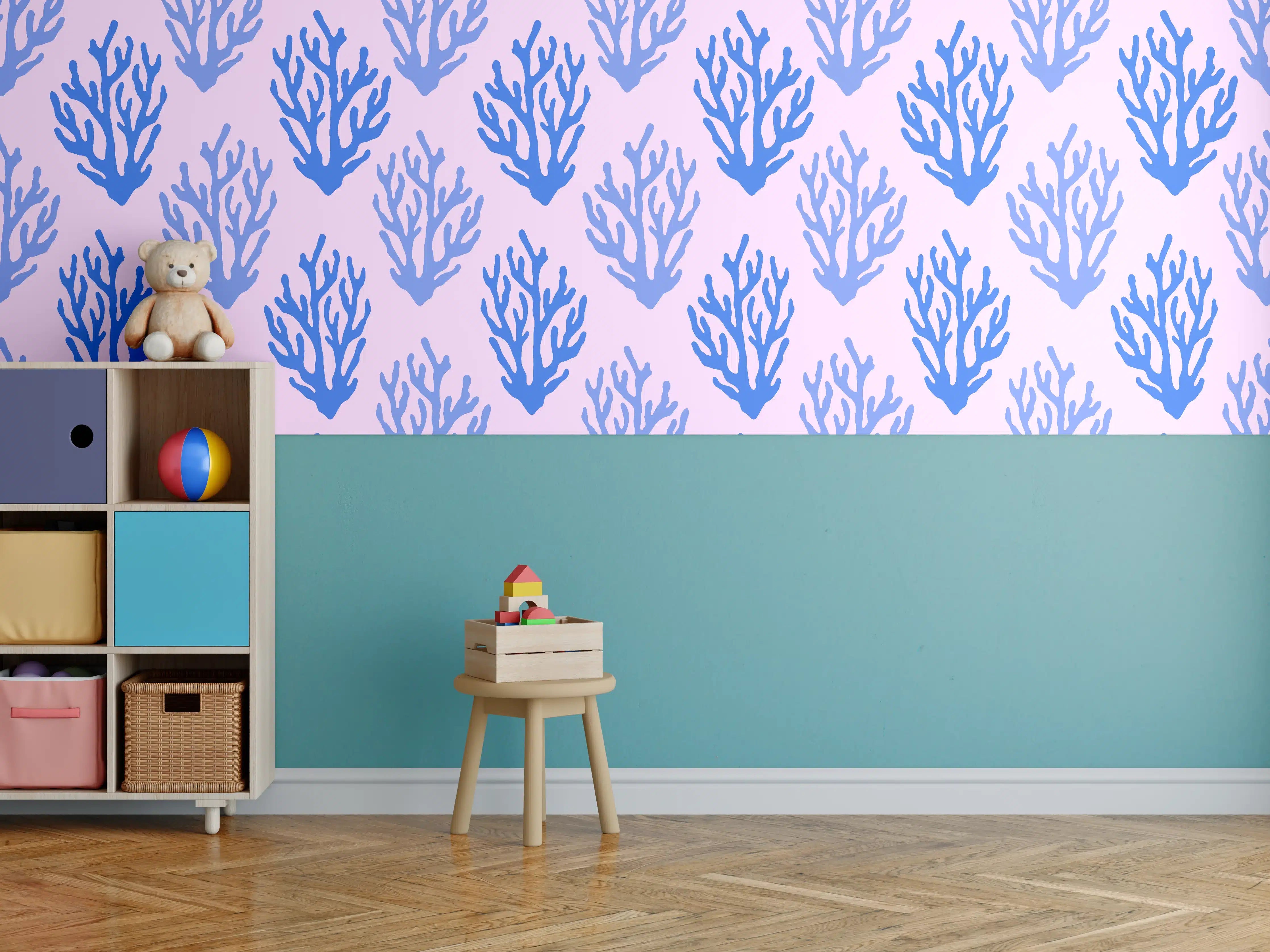 Kinderzimmer Wandgestaltung - Korallenmuster Blau-Rosa