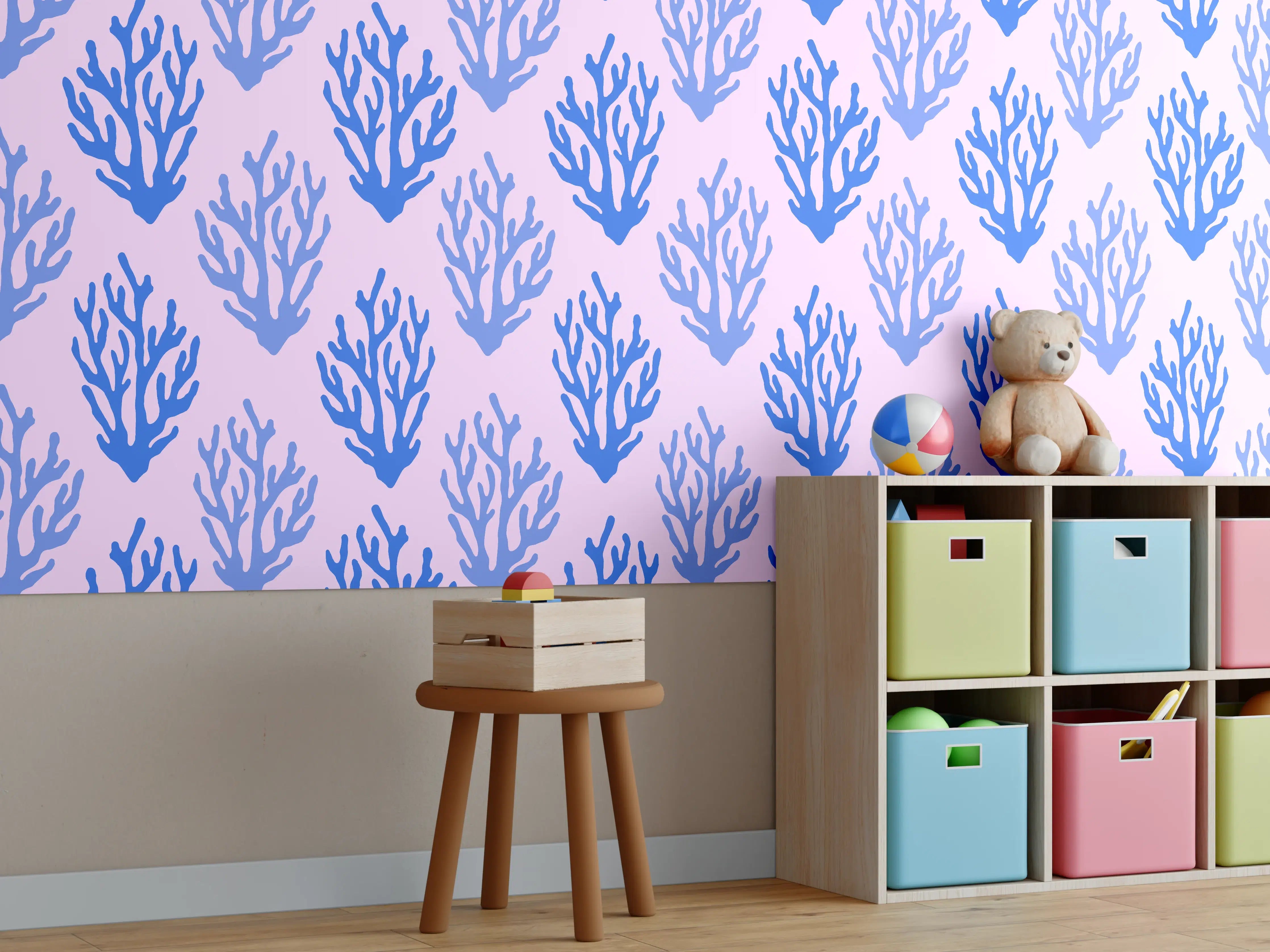 Kinderzimmer Wandgestaltung - Korallenmuster Blau-Rosa