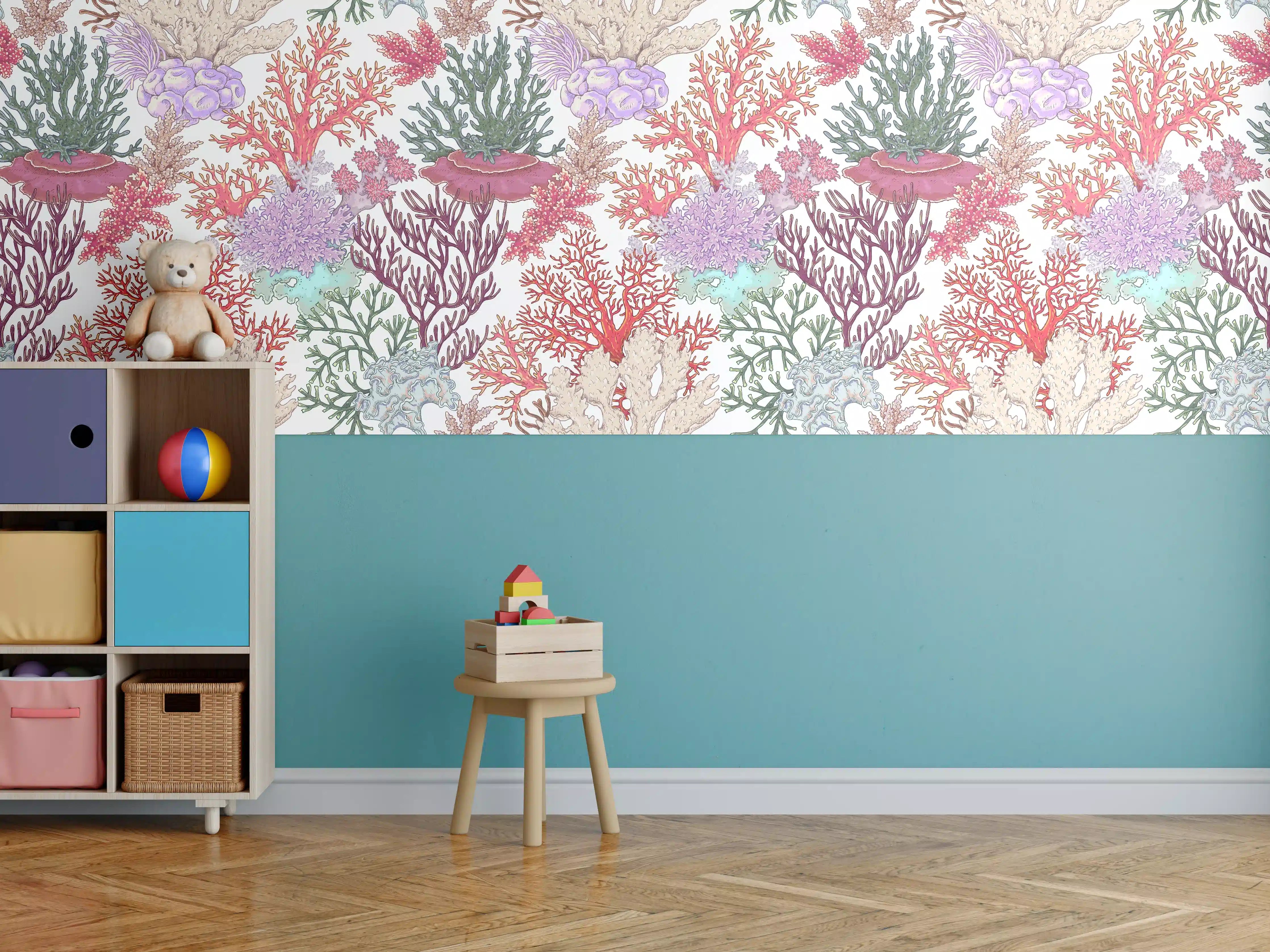 Kinderzimmer Wandgestaltung - Korallenmuster Rosa-Beige