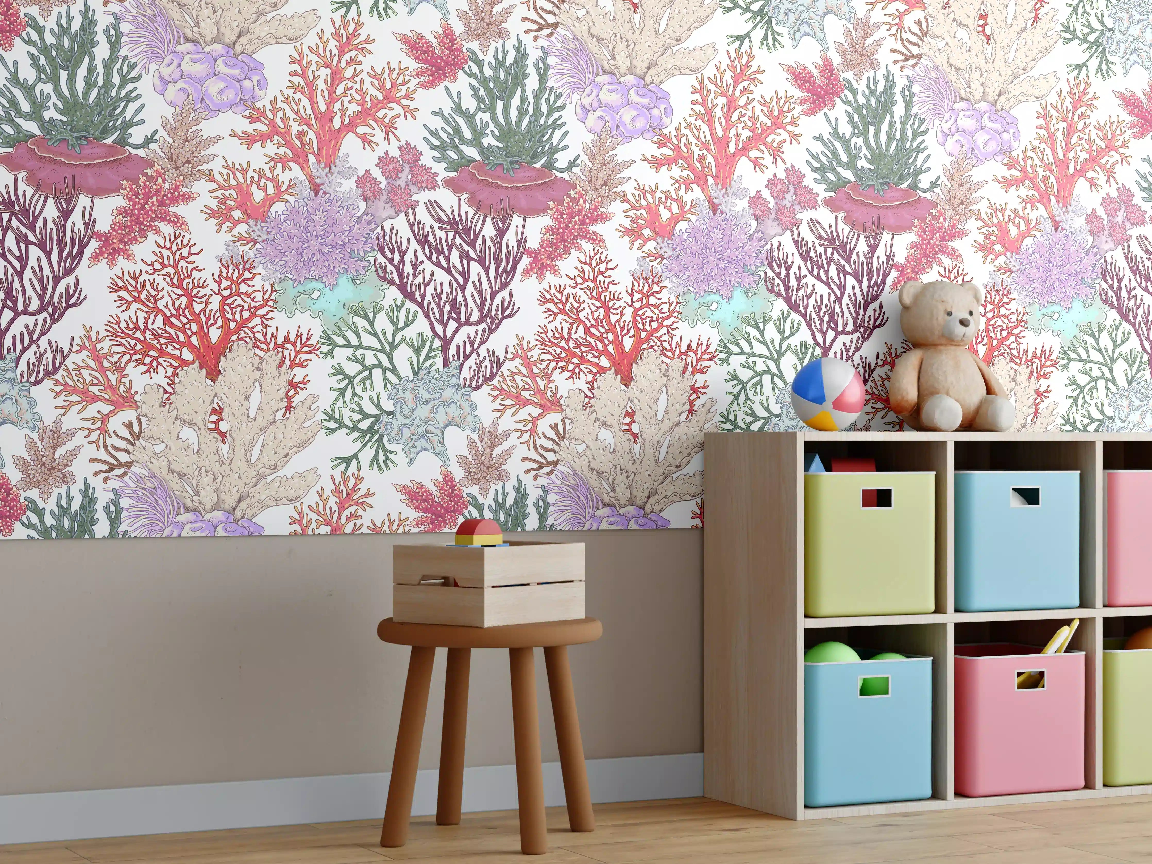 Kinderzimmer Wandgestaltung - Korallenmuster Rosa-Beige