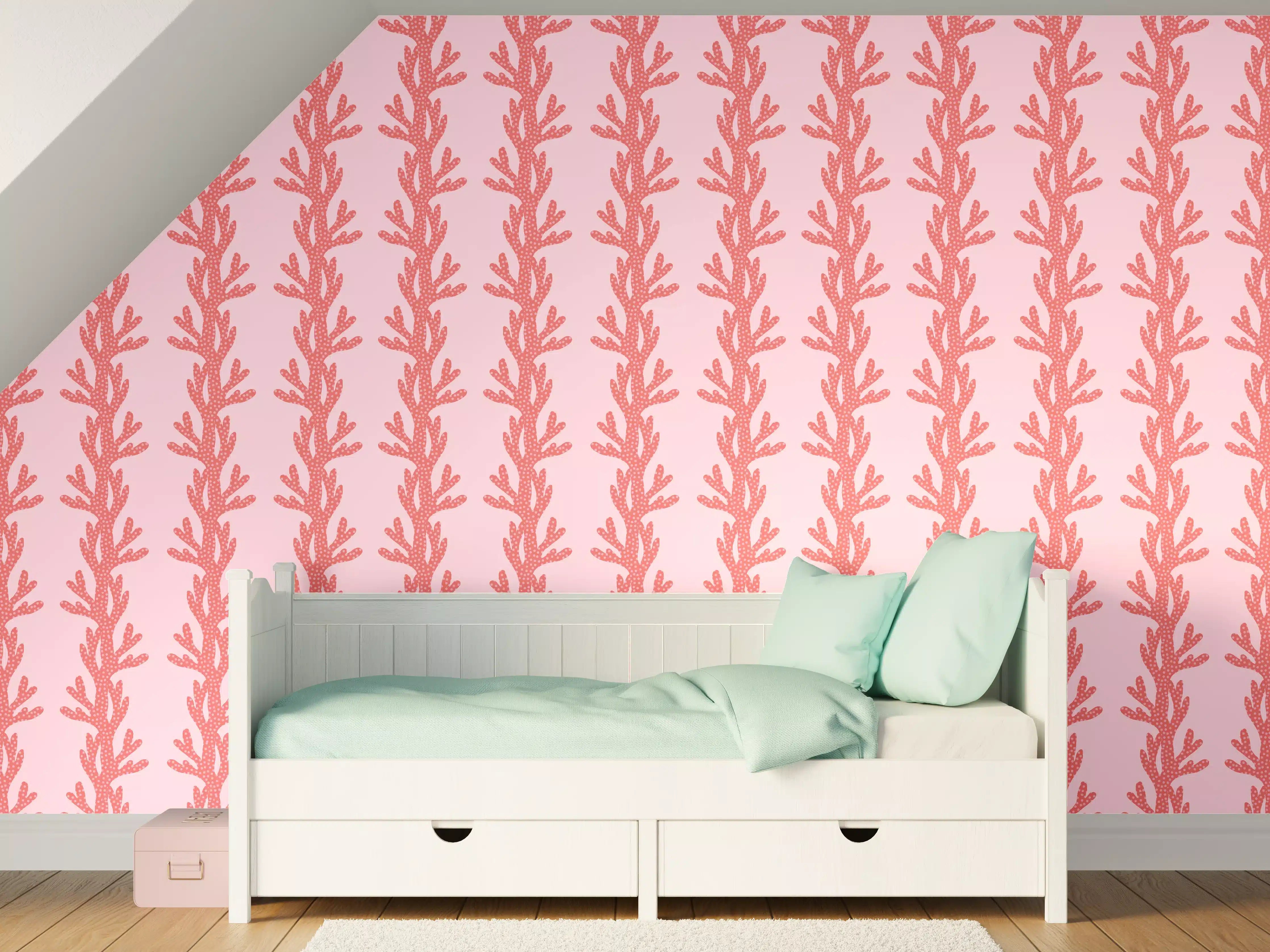 Kinderzimmer Wandgestaltung - Korallenmuster Rosa Tapete