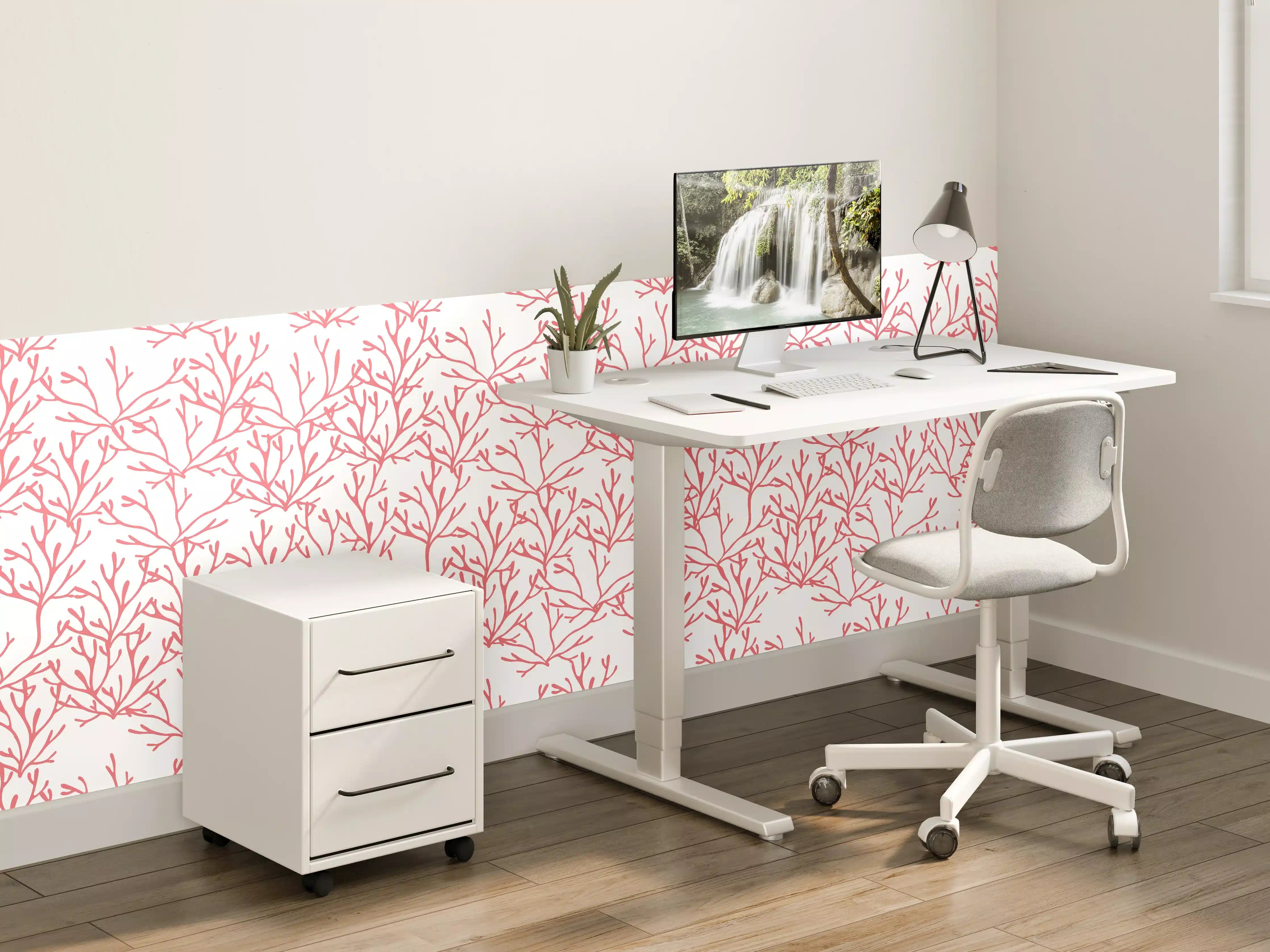 Kinderzimmer Wandgestaltung - Korallenmuster Rosa auf Weiß