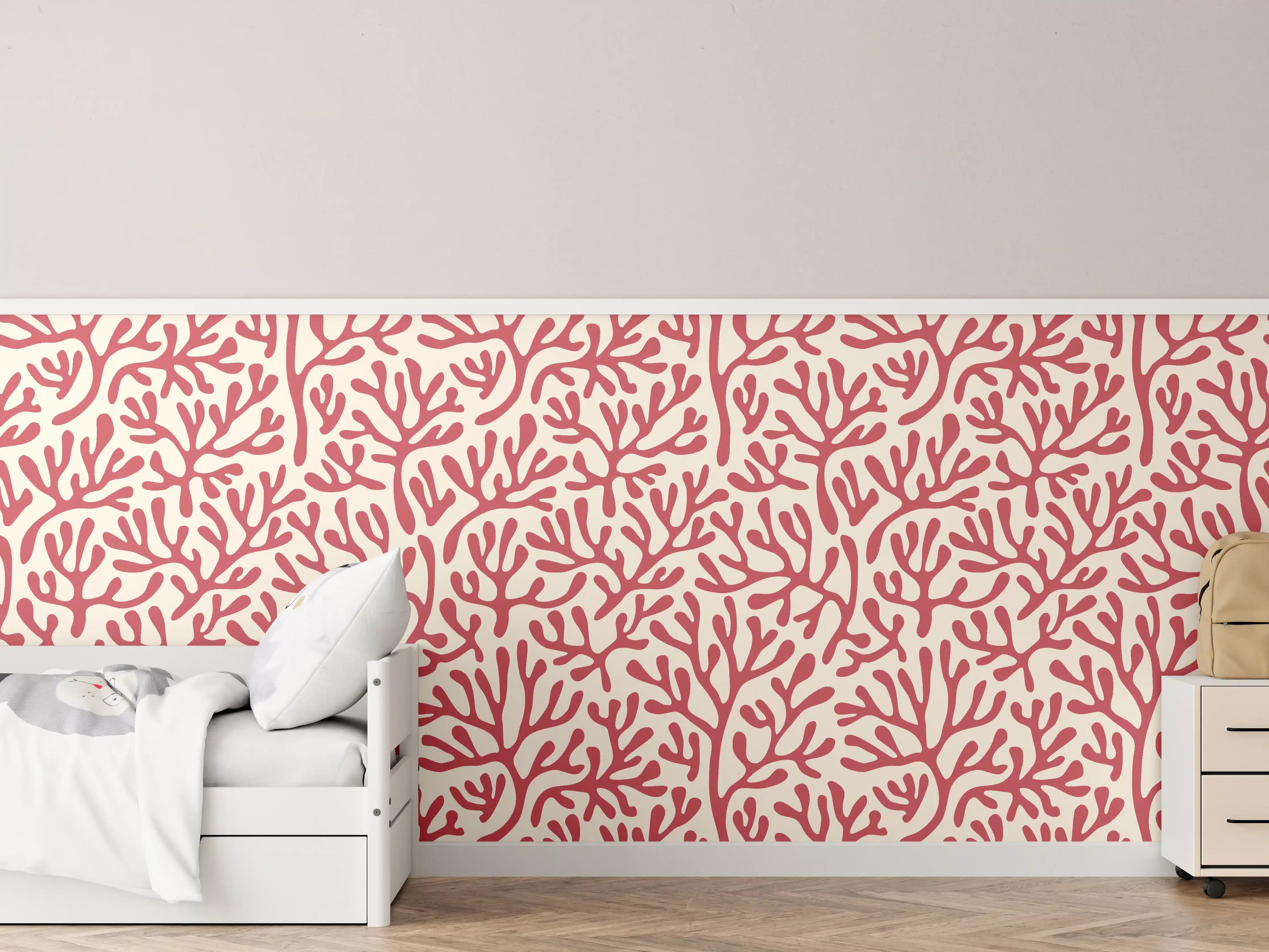 Kinderzimmer Wandgestaltung - Korallenmuster Rot-Beige