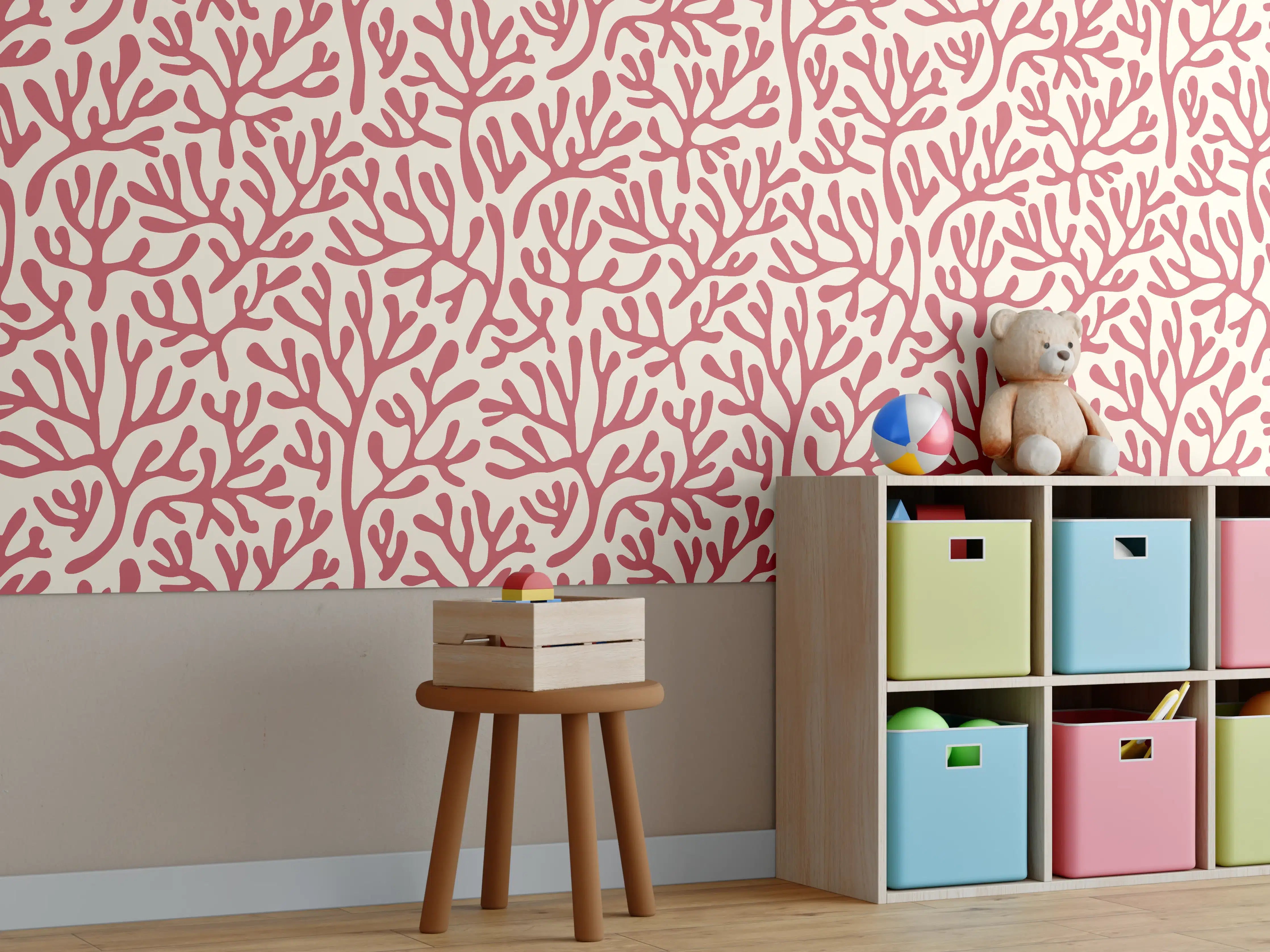 Kinderzimmer Wandgestaltung - Korallenmuster Rot-Beige