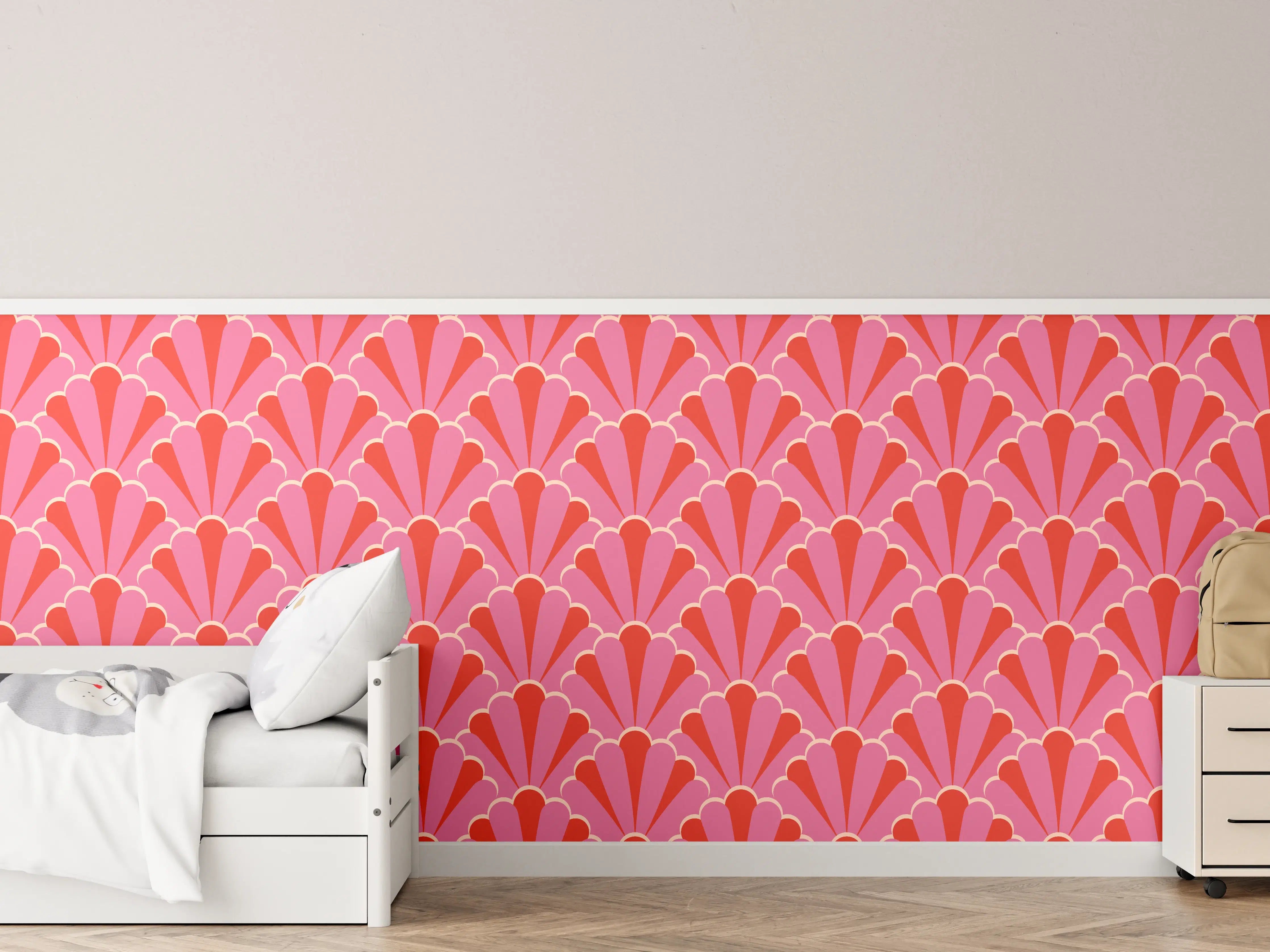 Kinderzimmer Wandgestaltung - Korallenrosa Muschel-Tapete