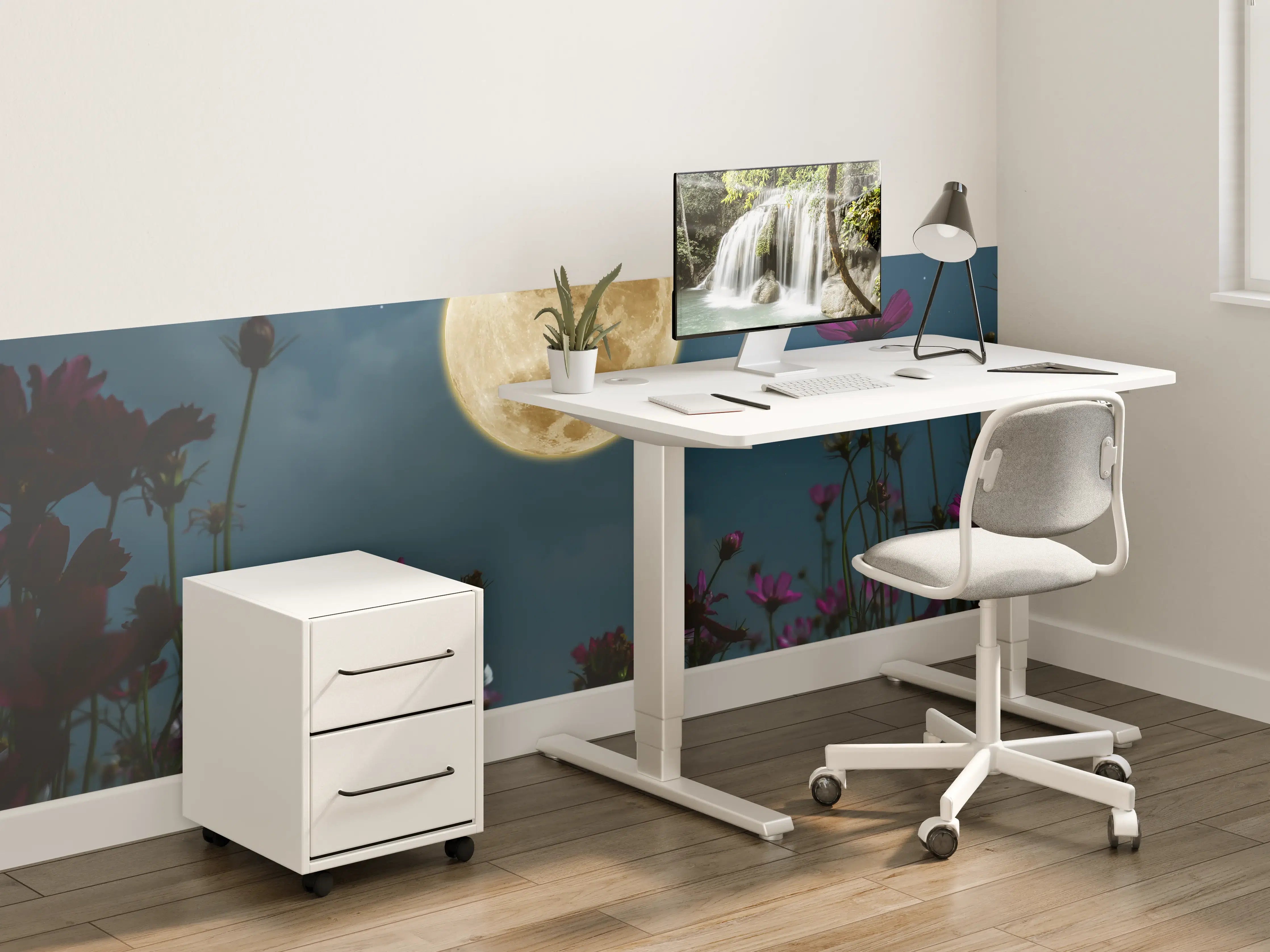 Kinderzimmer Wandgestaltung - Kosmosblüten bei Vollmond