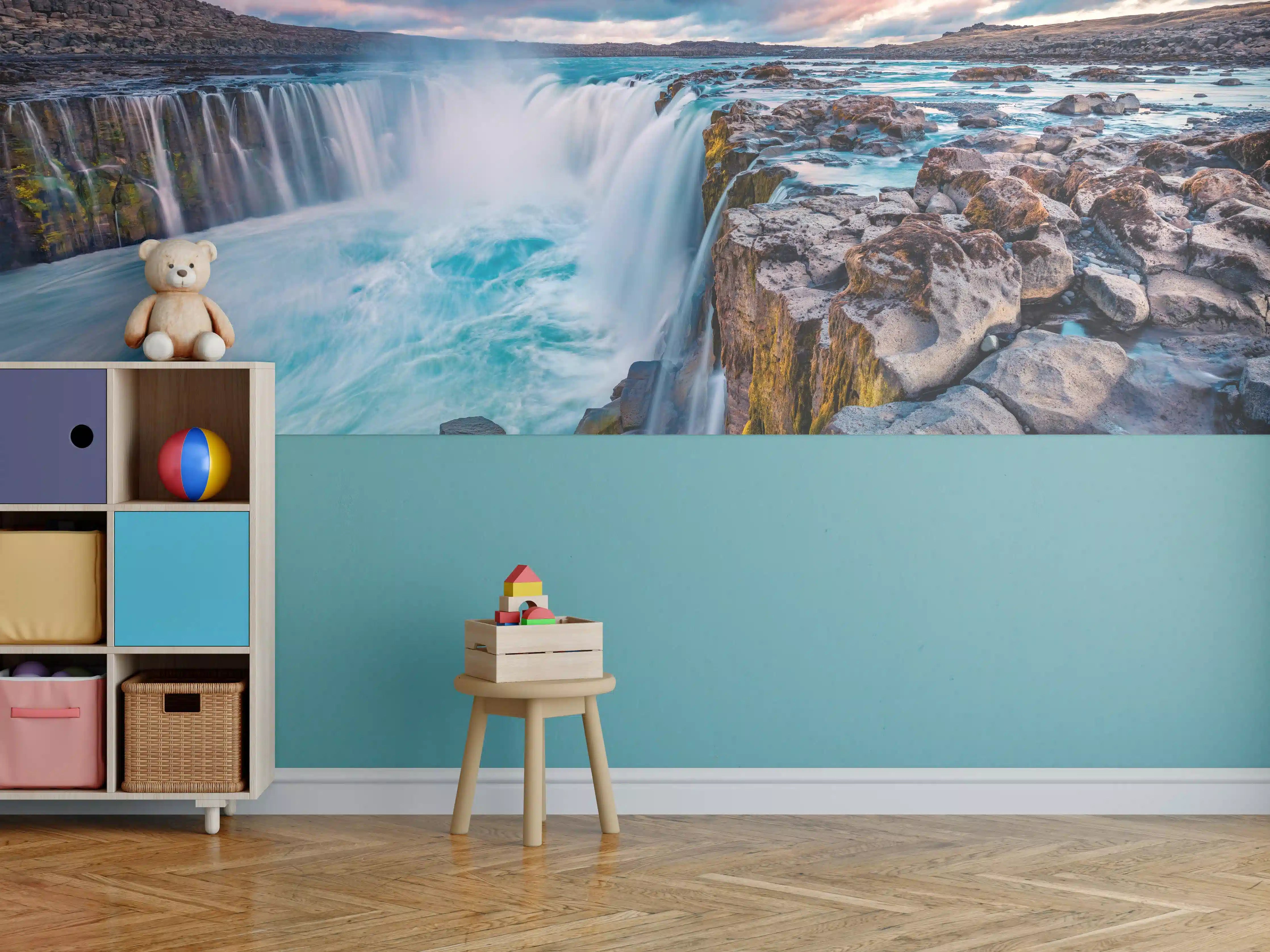 Kinderzimmer Wandgestaltung - Kraftvolle Sommeransicht des Selfoss-Wasserfalls