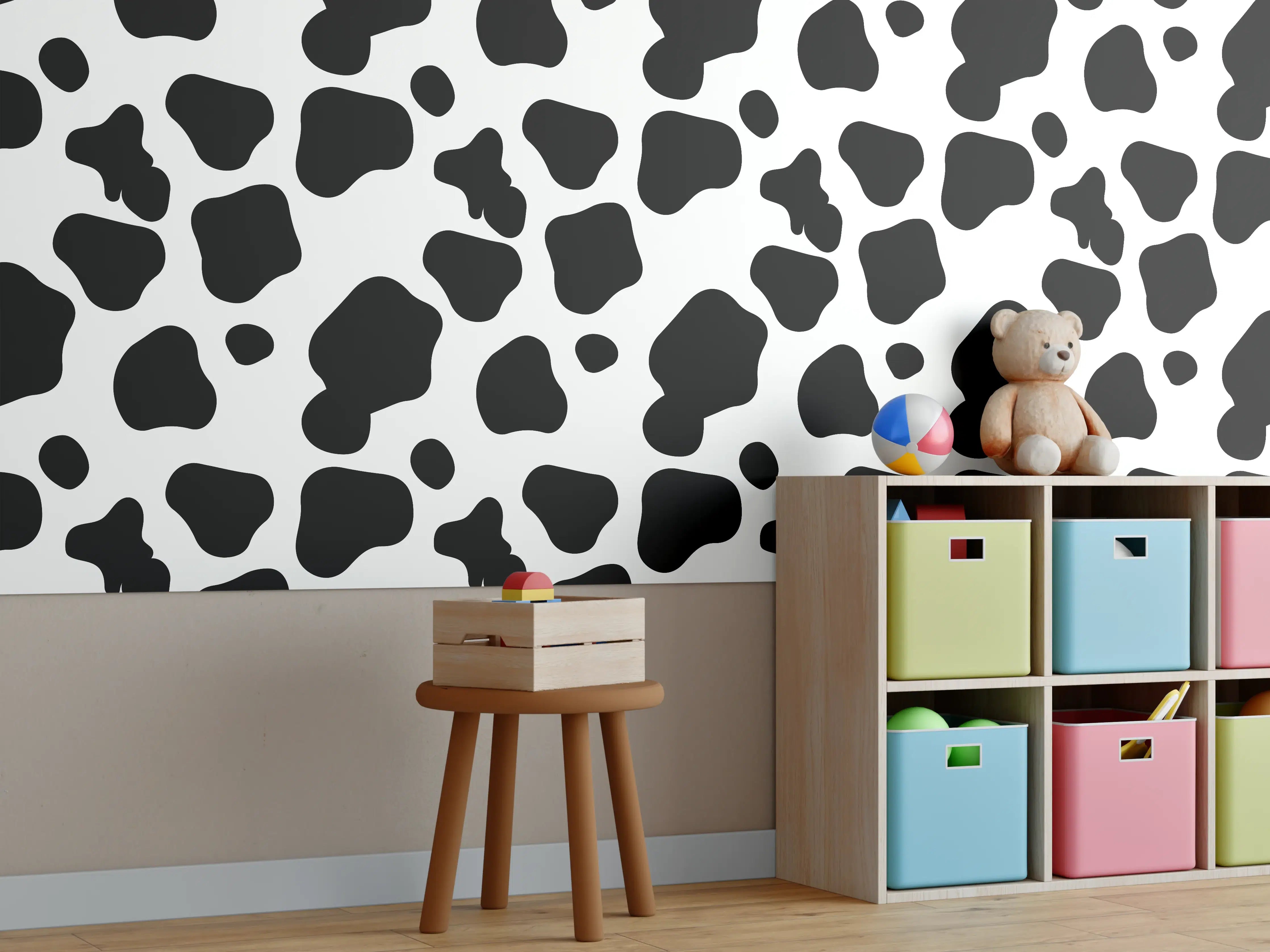 Kinderzimmer Wandgestaltung - Kraftvolles Cow-Print Muster in Schwarz-Weiß