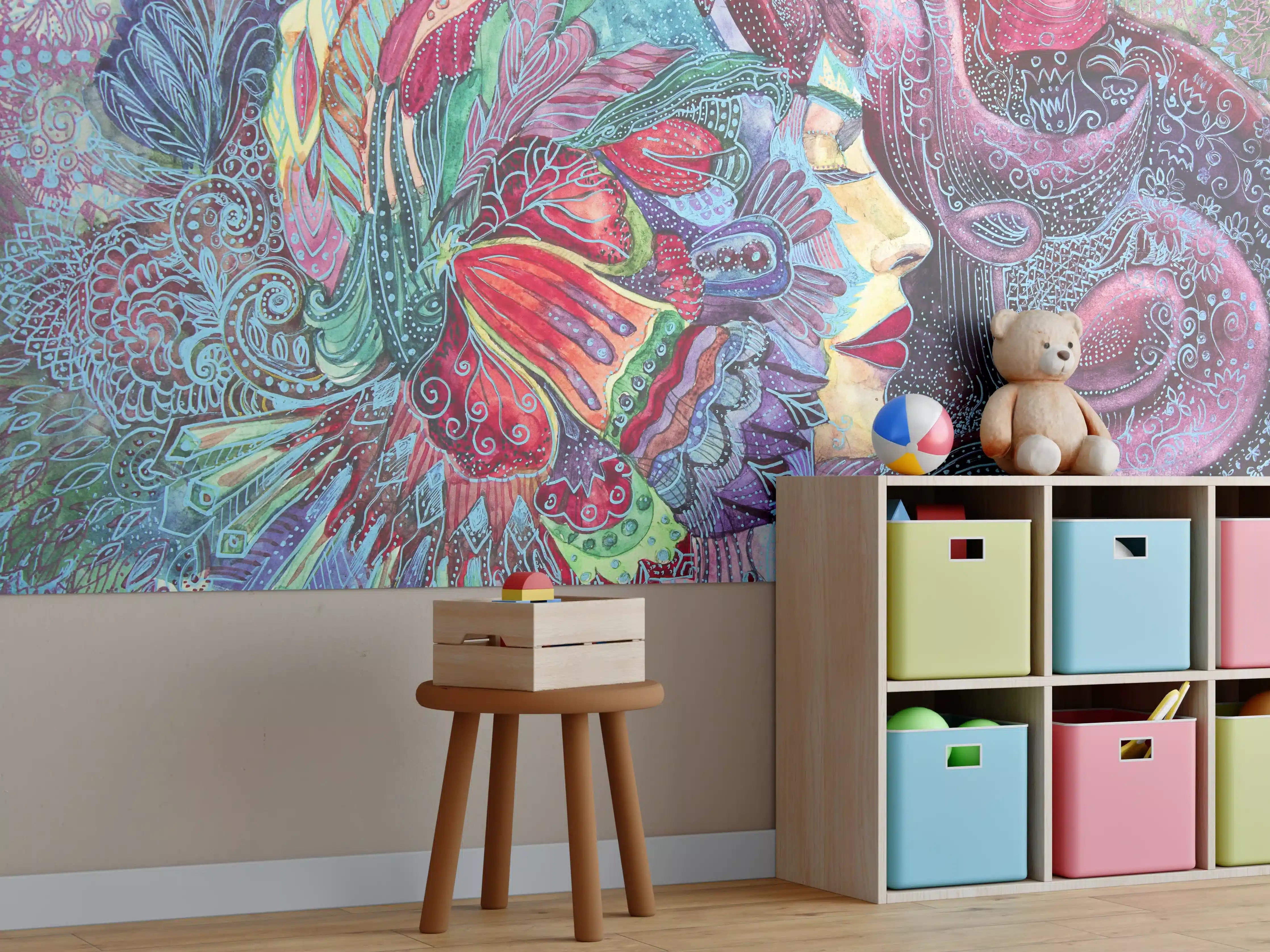 Kinderzimmer Wandgestaltung - Kreatives Aquarell einer Frau