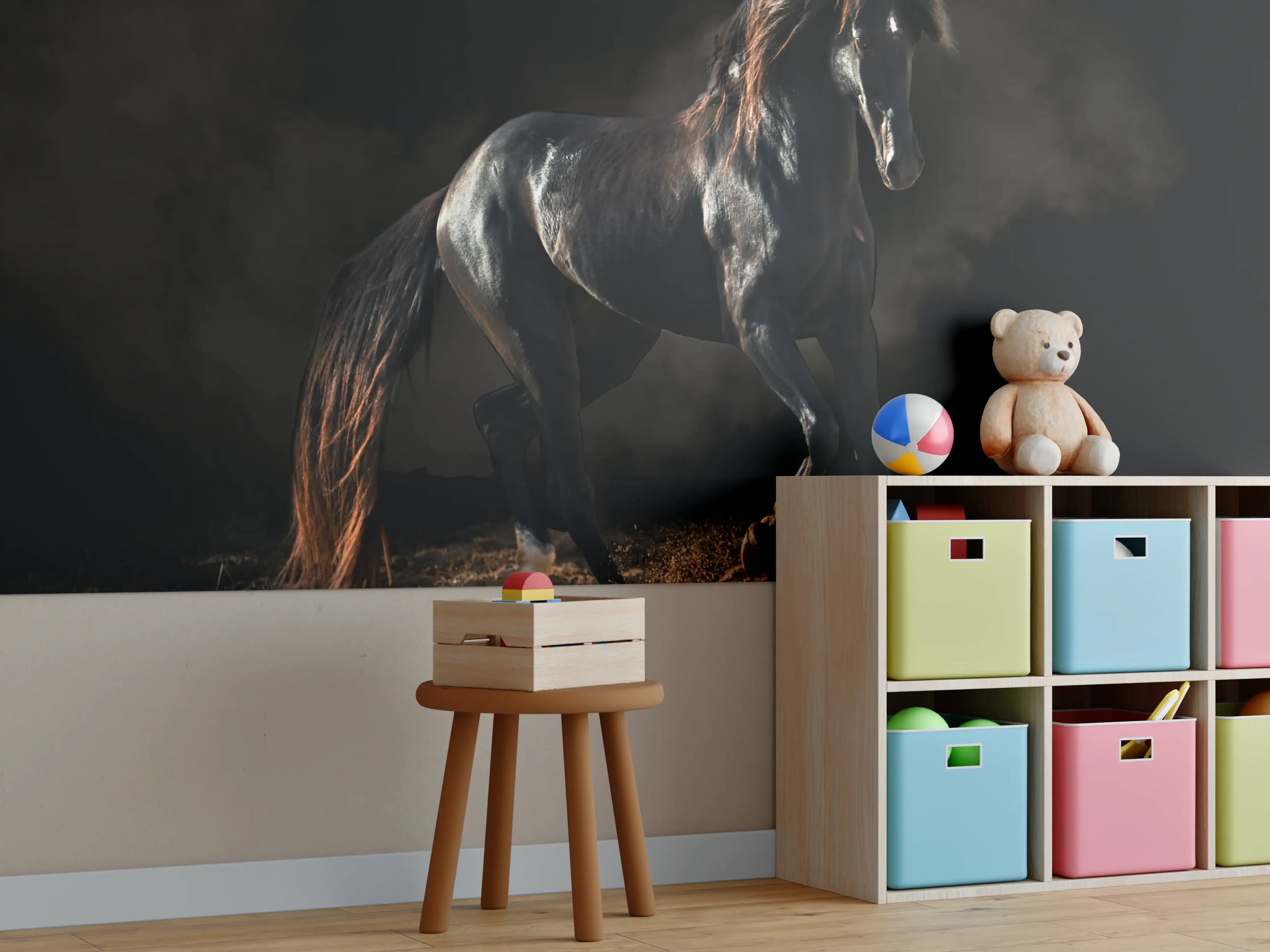 Kinderzimmer Wandgestaltung - Kunstfoto eines schwarzen Pferdes