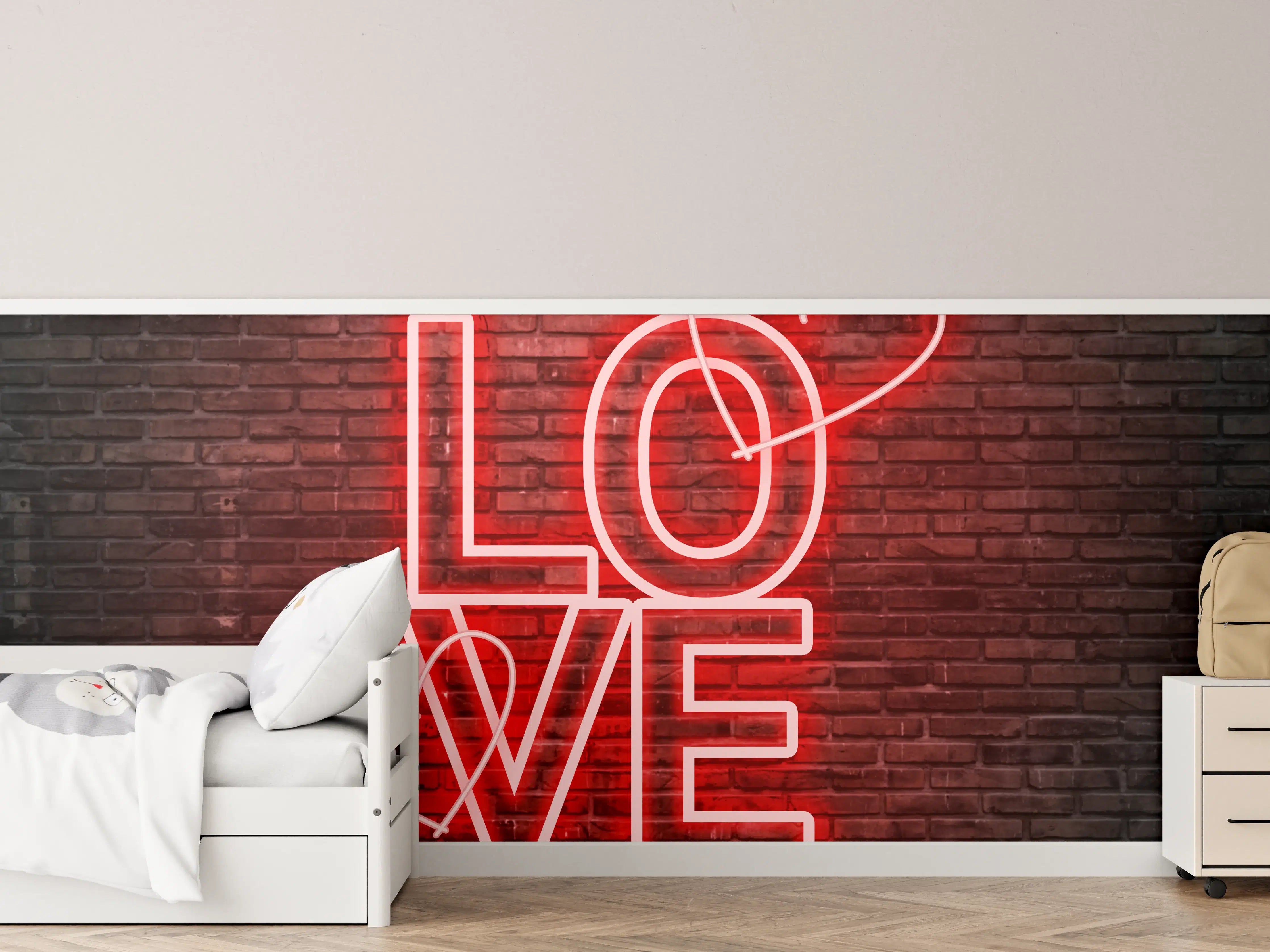 Kinderzimmer Wandgestaltung - LED Love Symbol an Steinmauer