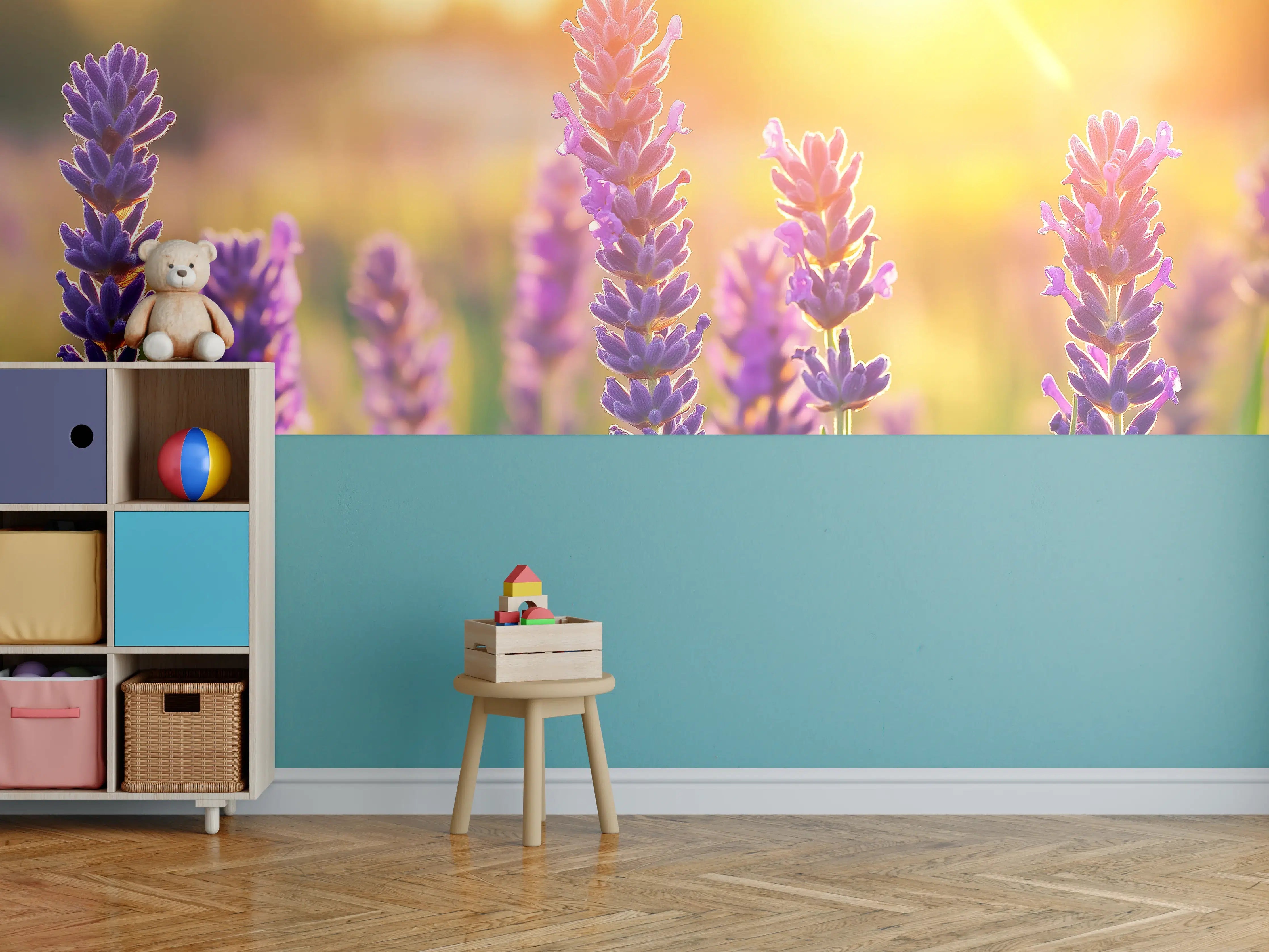 Kinderzimmer Wandgestaltung - Lavendel in goldenem Abendlicht