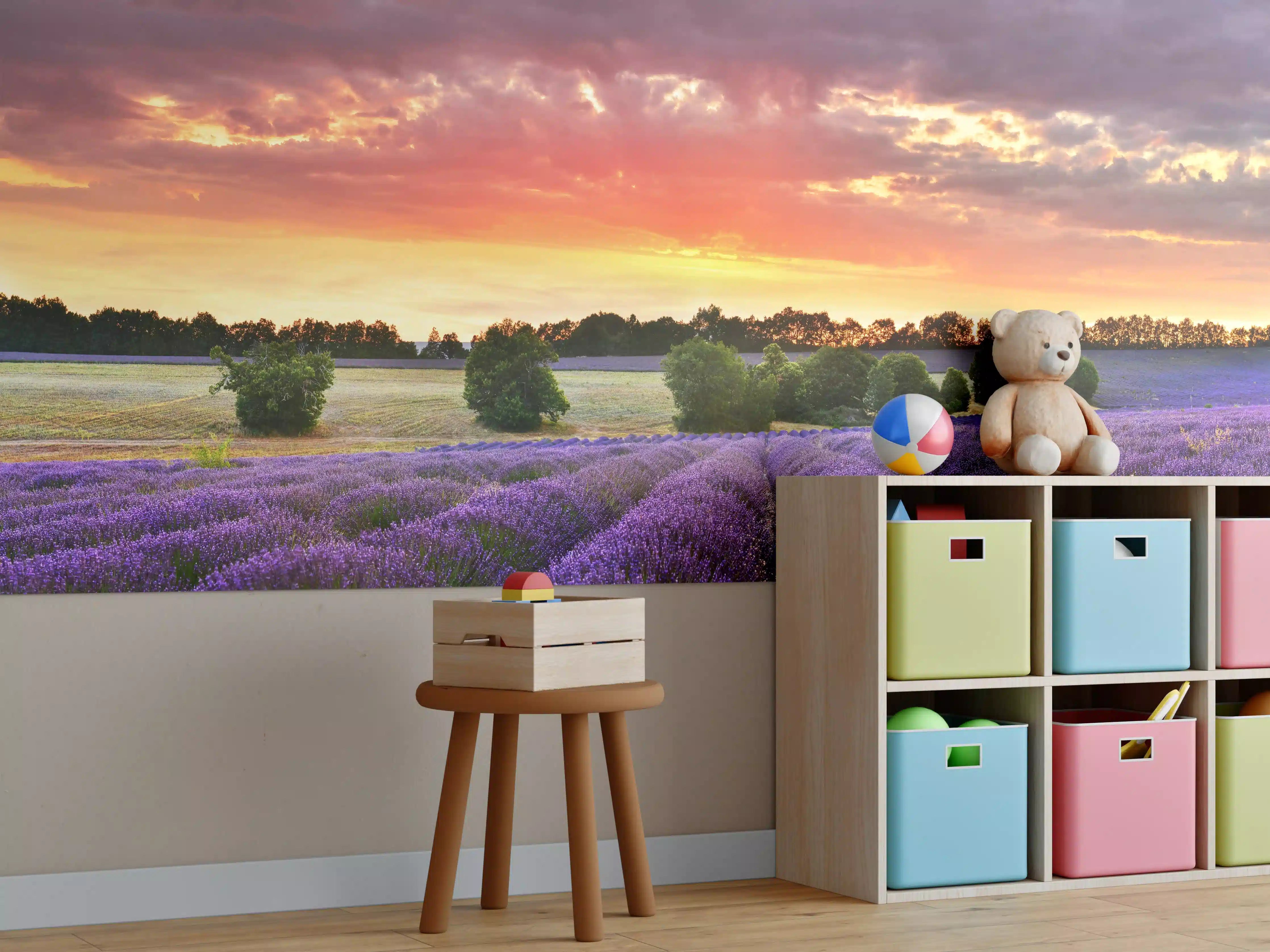 Kinderzimmer Wandgestaltung - Lavendelfeld bei Sonnenuntergang