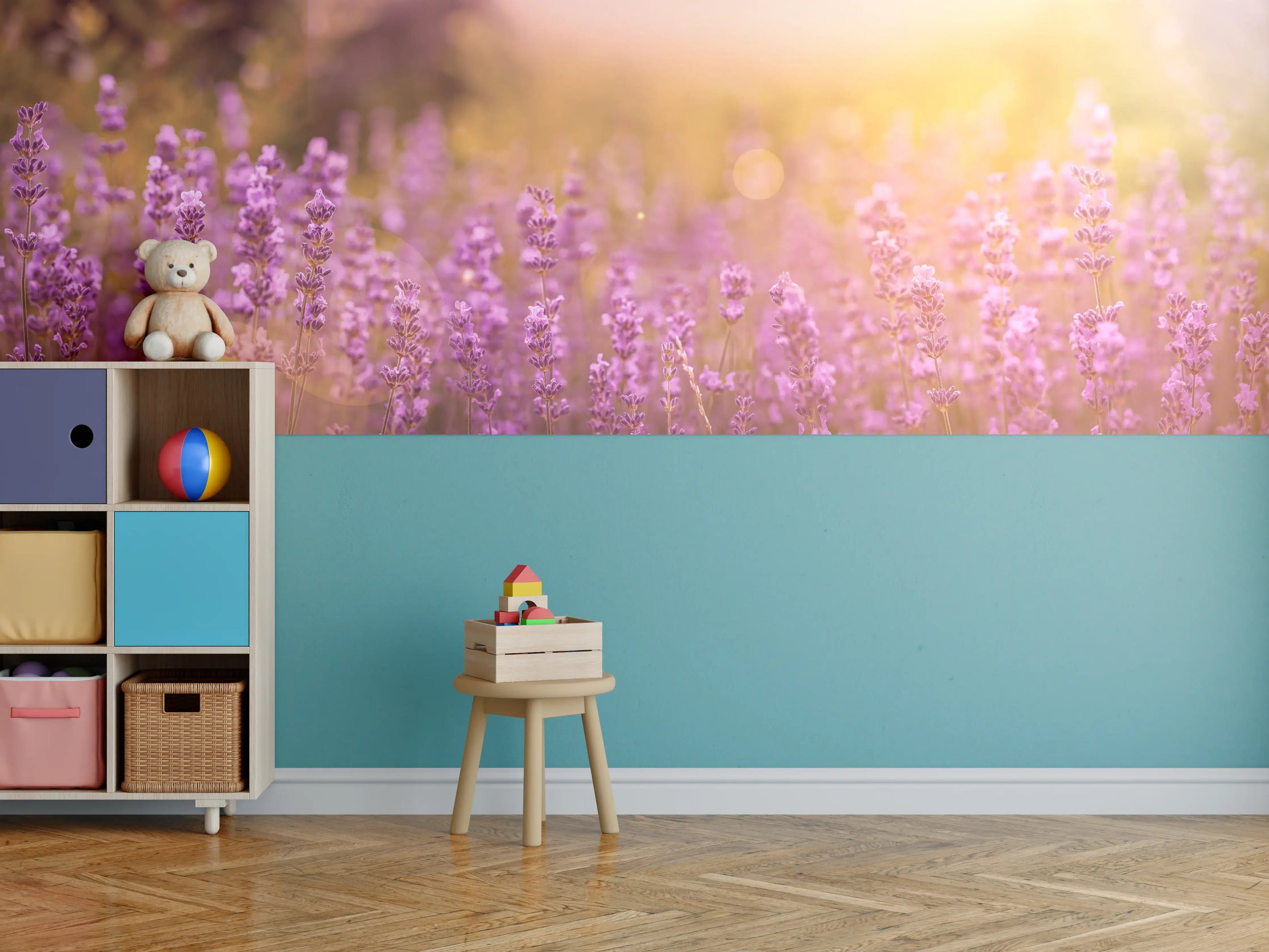 Kinderzimmer Wandgestaltung - Lavendelfeld im warmen Abendlicht