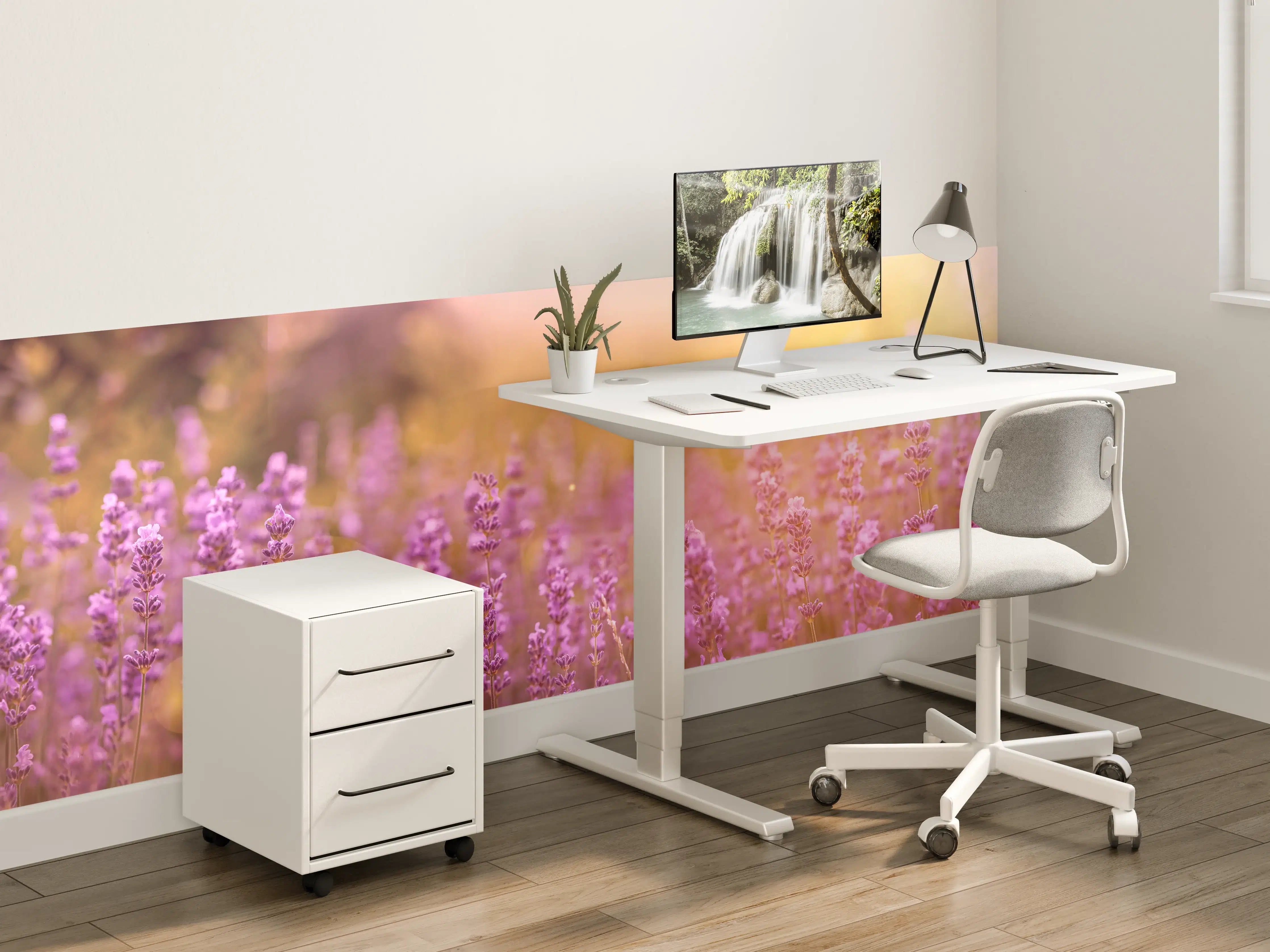 Kinderzimmer Wandgestaltung - Lavendelfeld im warmen Abendlicht