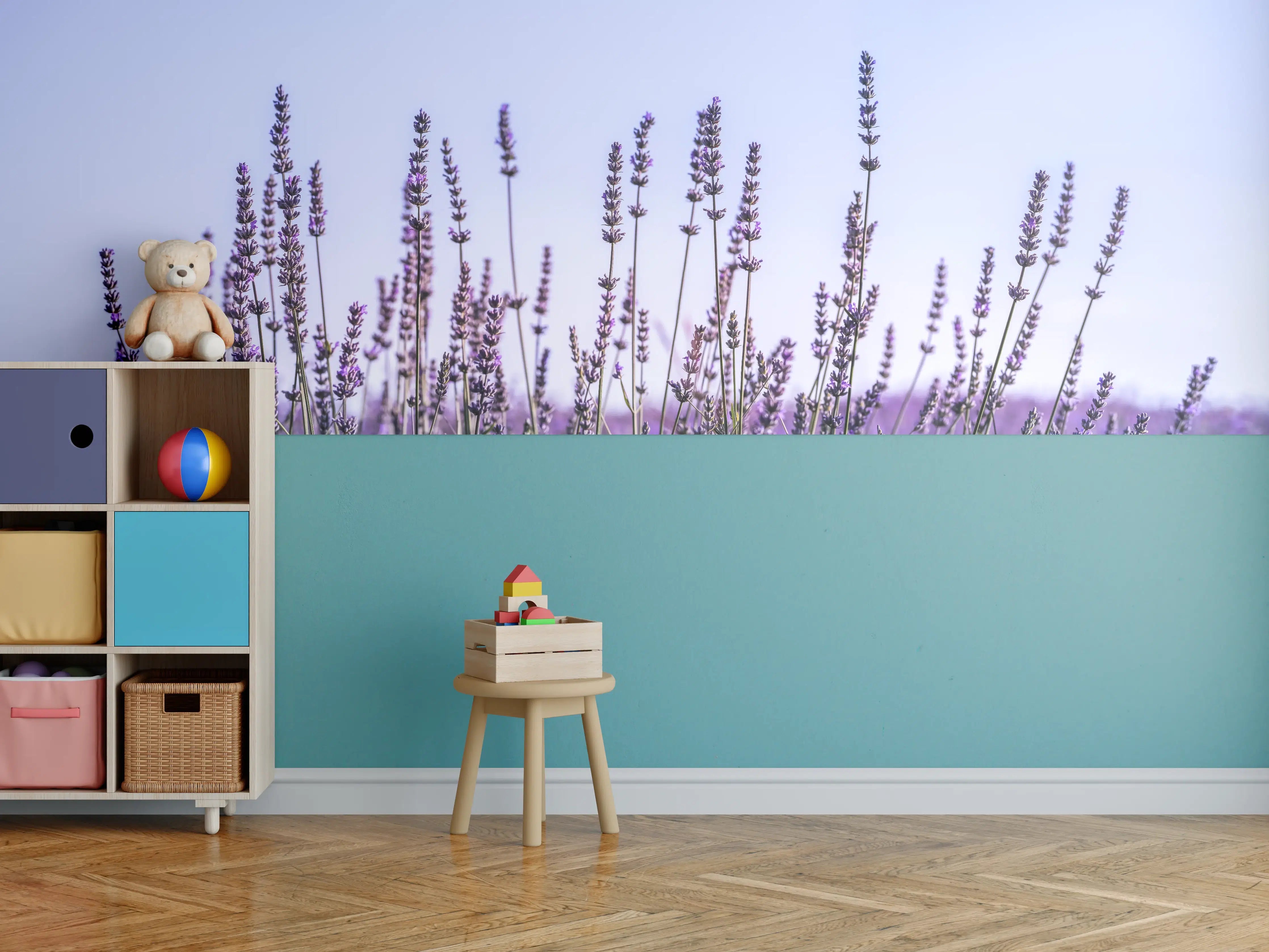 Kinderzimmer Wandgestaltung - Lavendelfeld in Lila-Blau
