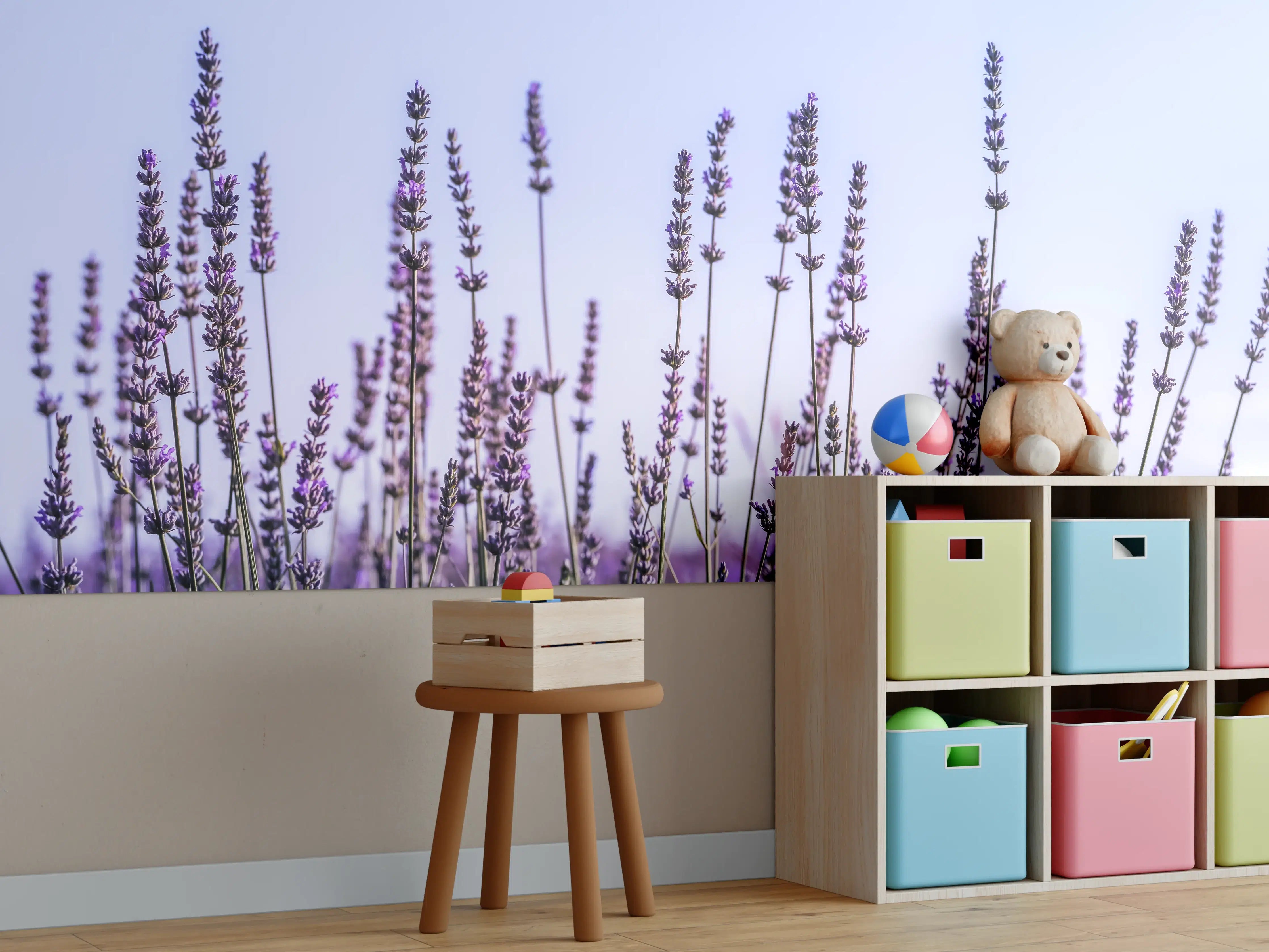 Kinderzimmer Wandgestaltung - Lavendelfeld in Lila-Blau