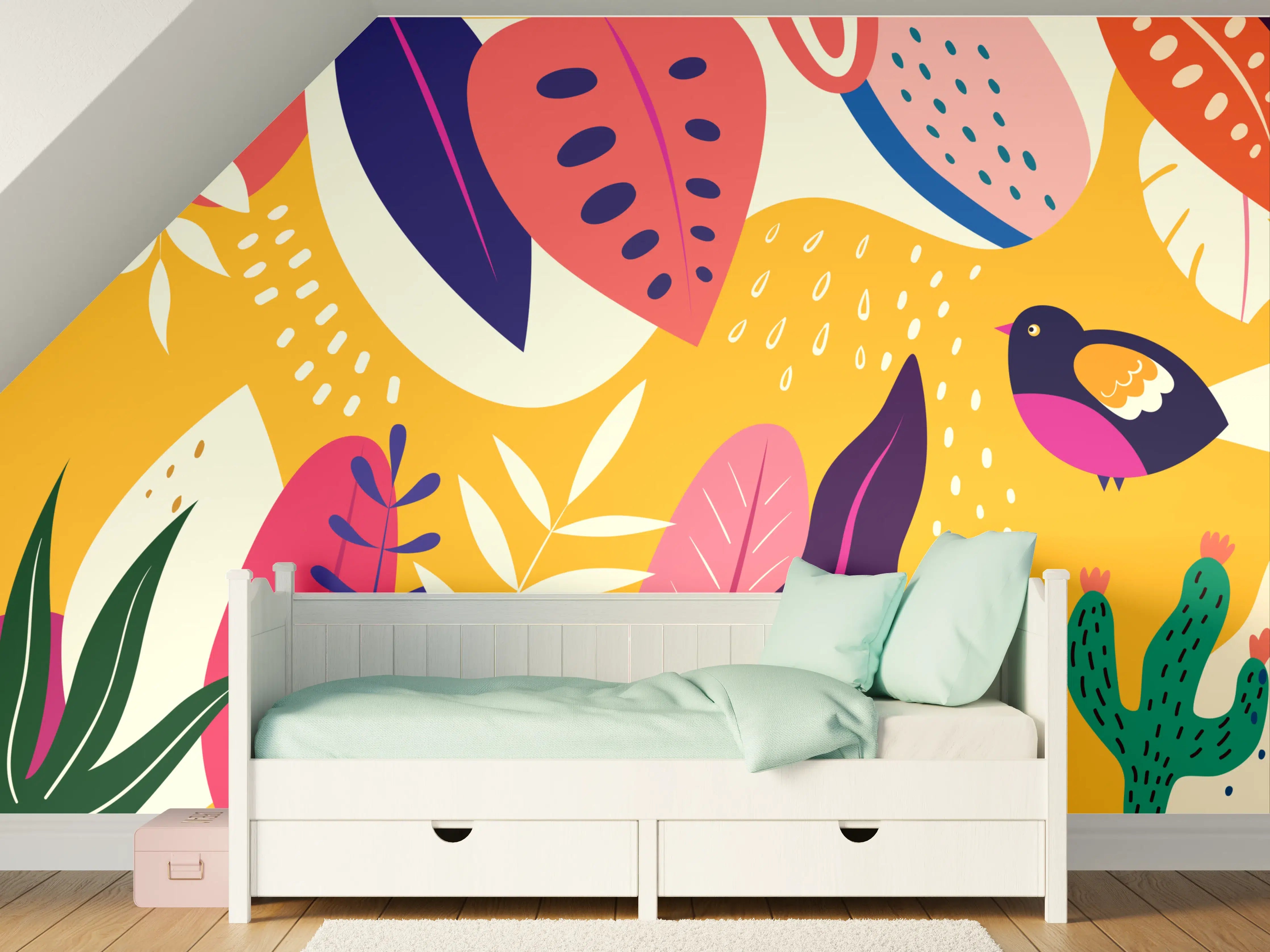 Kinderzimmer Wandgestaltung - Lebendige Dschungelwelt in bunten Farben