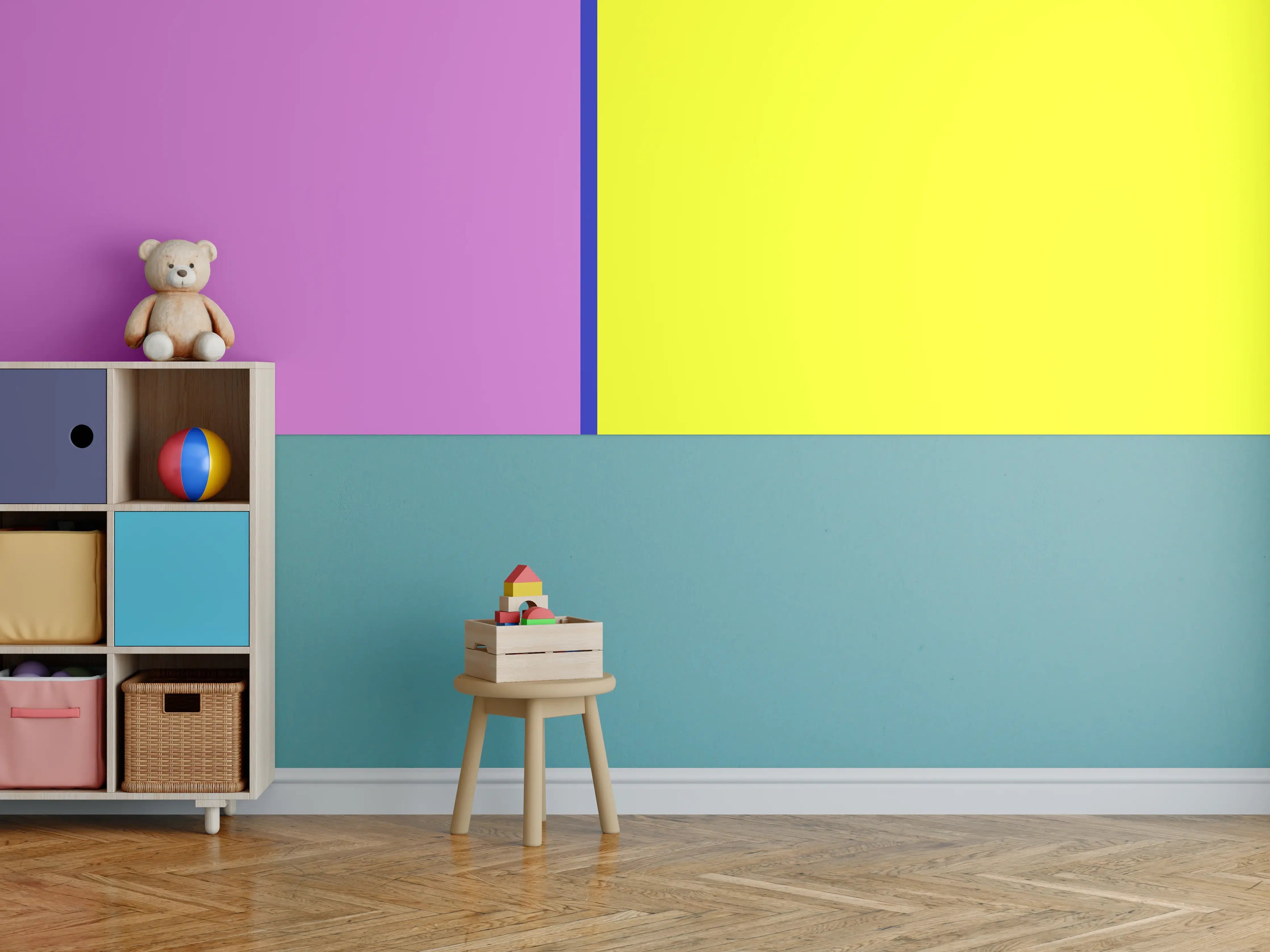 Kinderzimmer Wandgestaltung - Lebendige Farbkombination in moderner Wandgestaltung