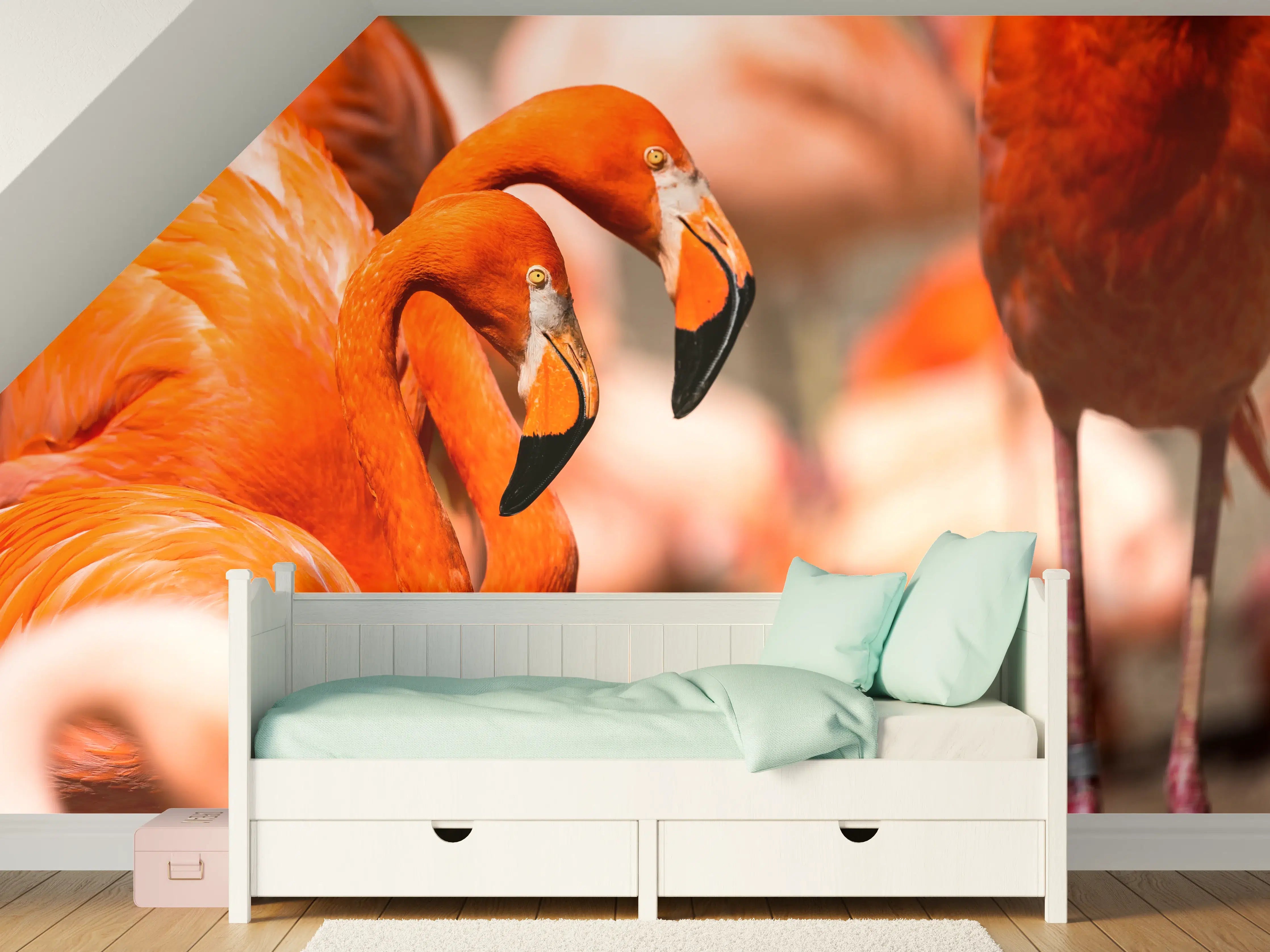 Kinderzimmer Wandgestaltung - Lebendige Flamingos in natürlicher Umgebung