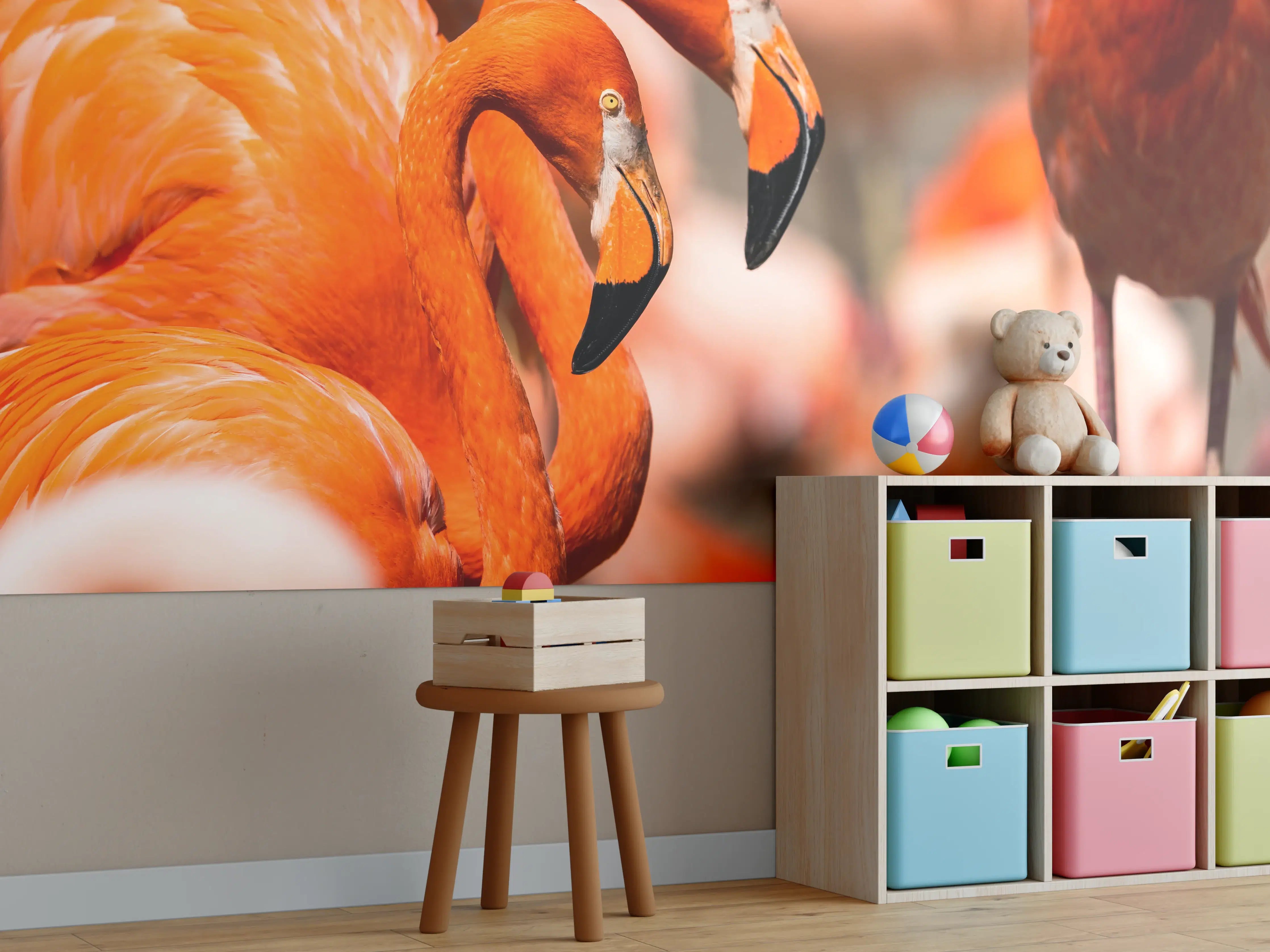 Kinderzimmer Wandgestaltung - Lebendige Flamingos in natürlicher Umgebung