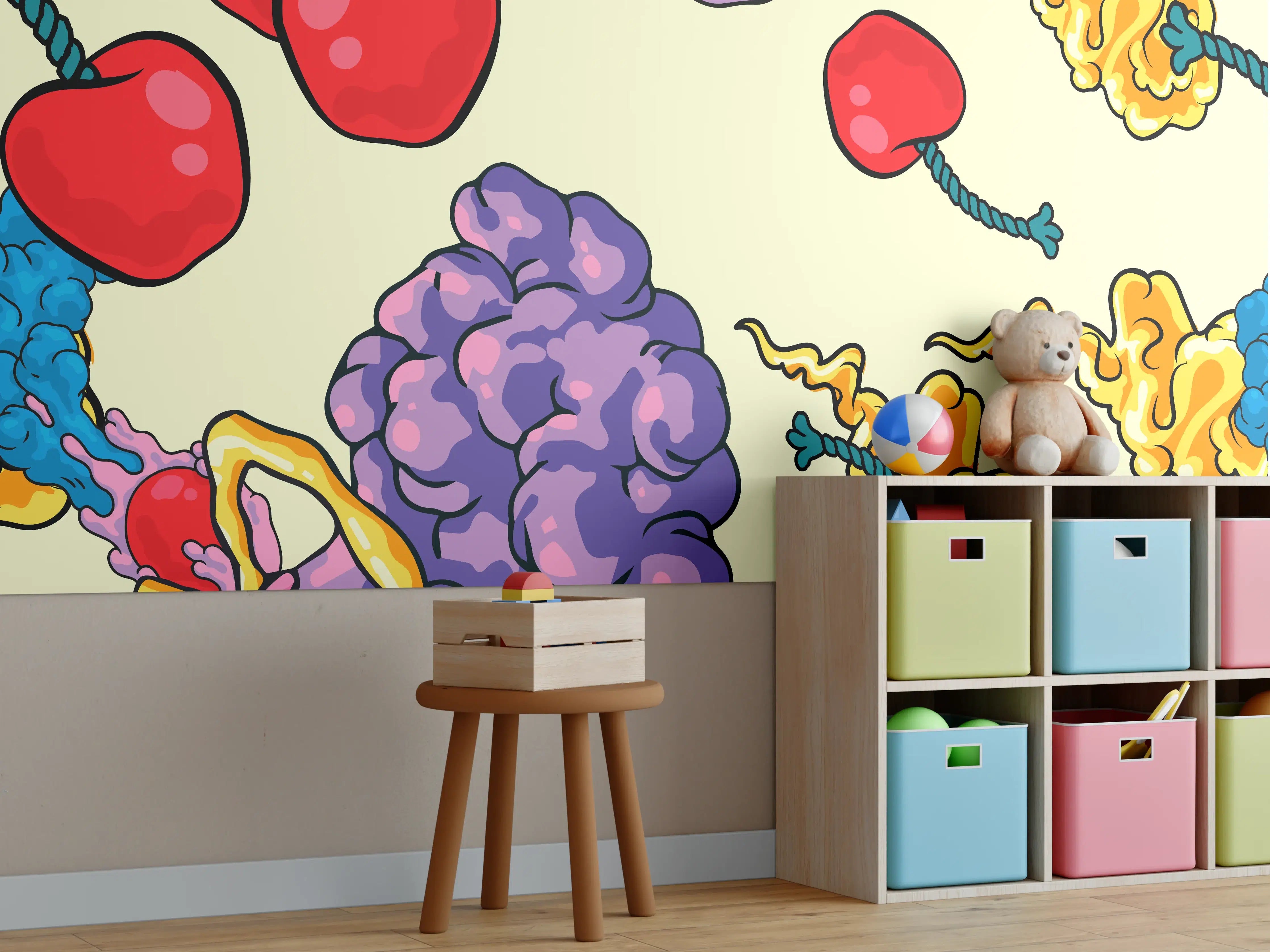 Kinderzimmer Wandgestaltung - Lebendige Frucht- und Blütenmuster