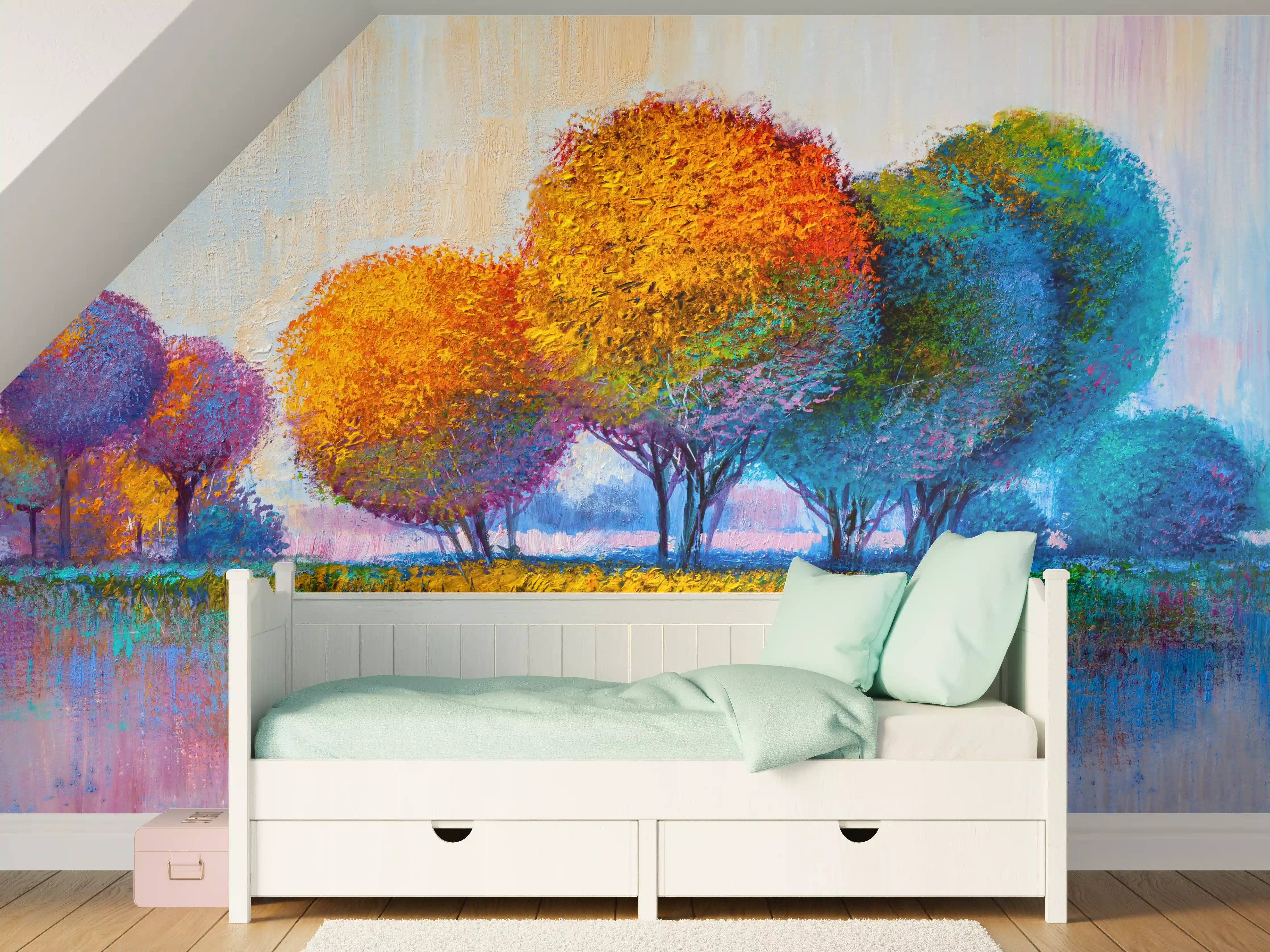 Kinderzimmer Wandgestaltung - Lebendige Herbstbaumlandschaft