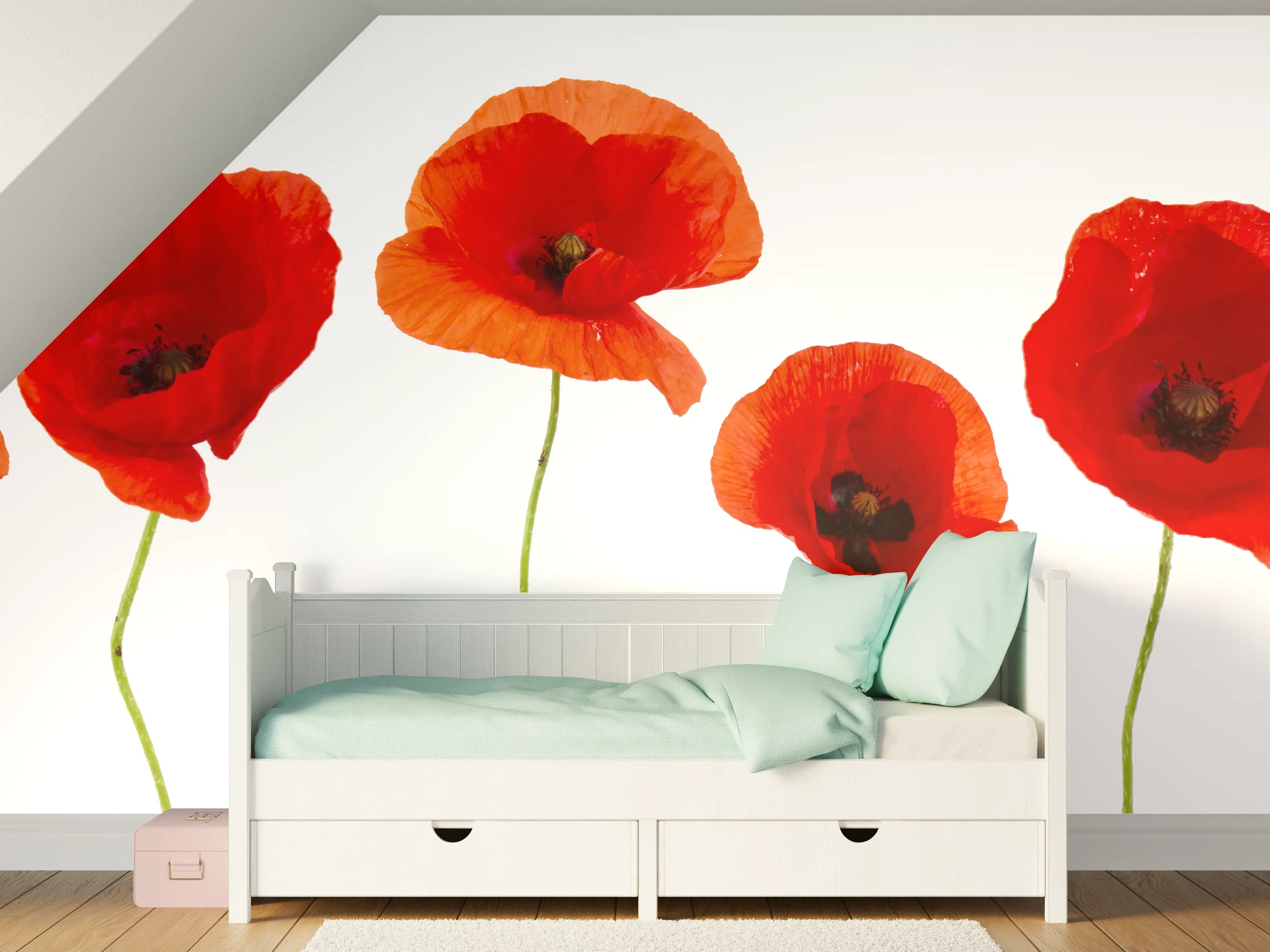 Kinderzimmer Wandgestaltung - Lebendige Mohnblumen mit Orange-rot Farbgebung
