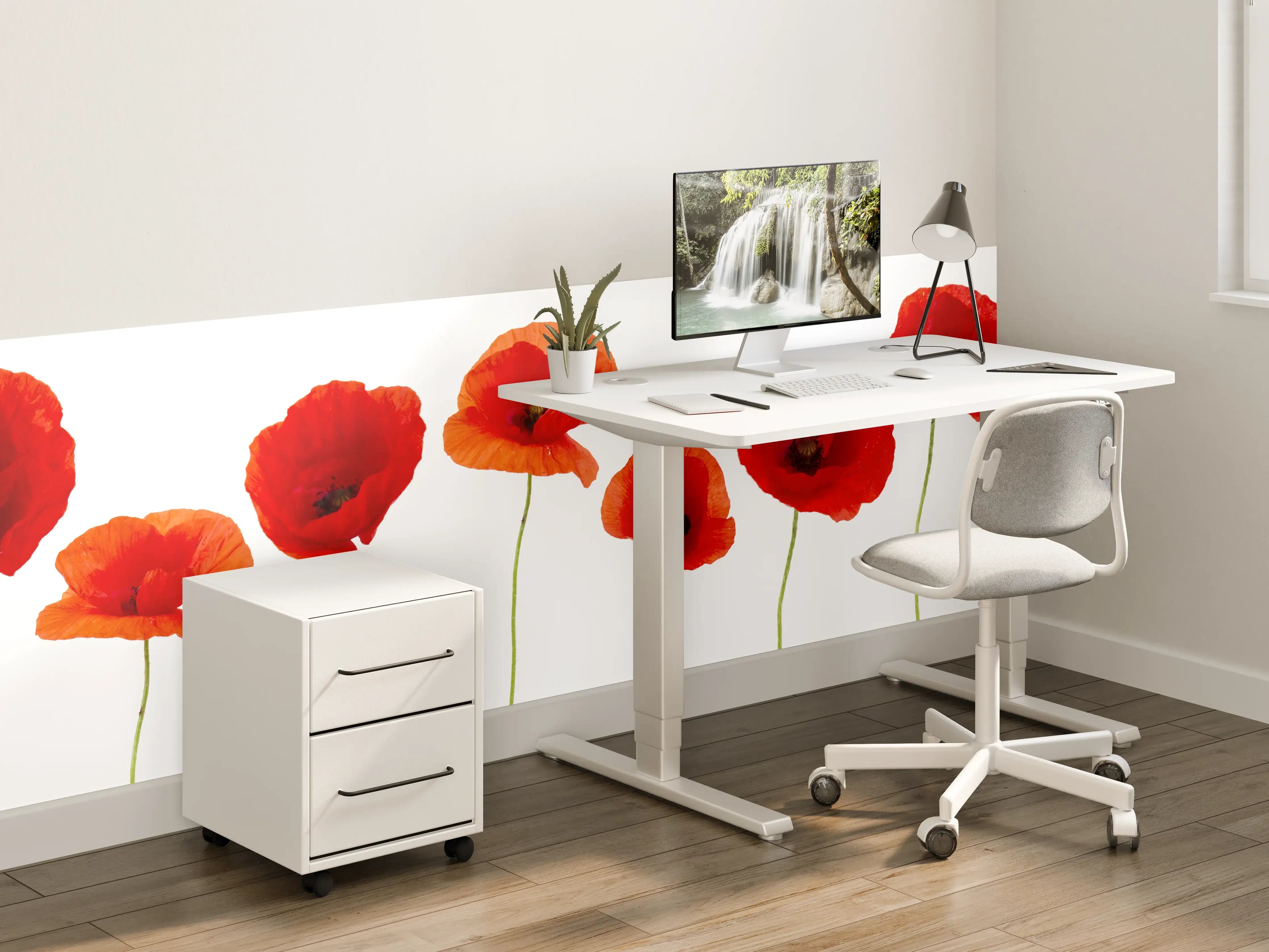 Kinderzimmer Wandgestaltung - Lebendige Mohnblumen mit Orange-rot Farbgebung