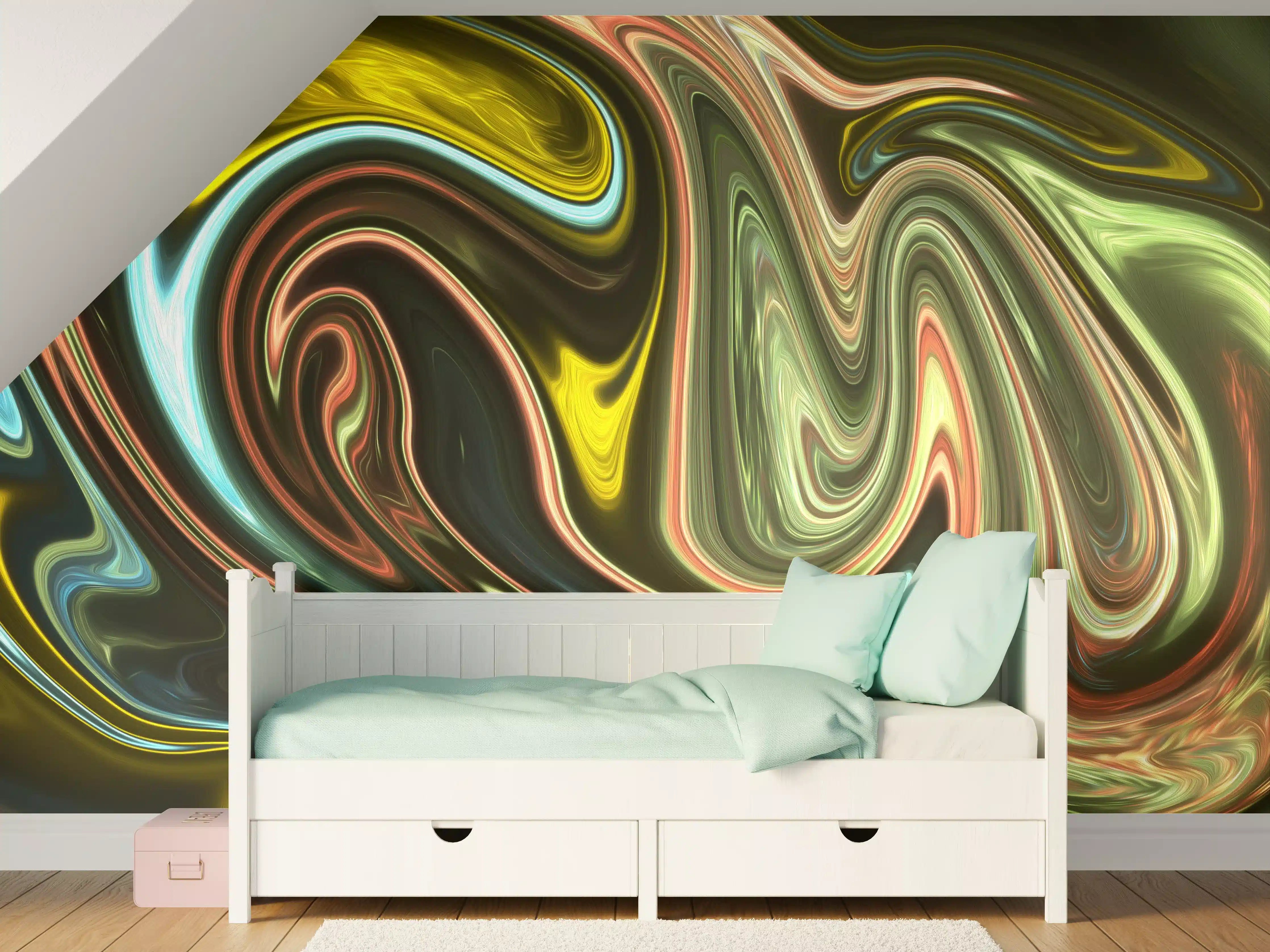 Kinderzimmer Wandgestaltung - Lebendige bunte Farbspirale