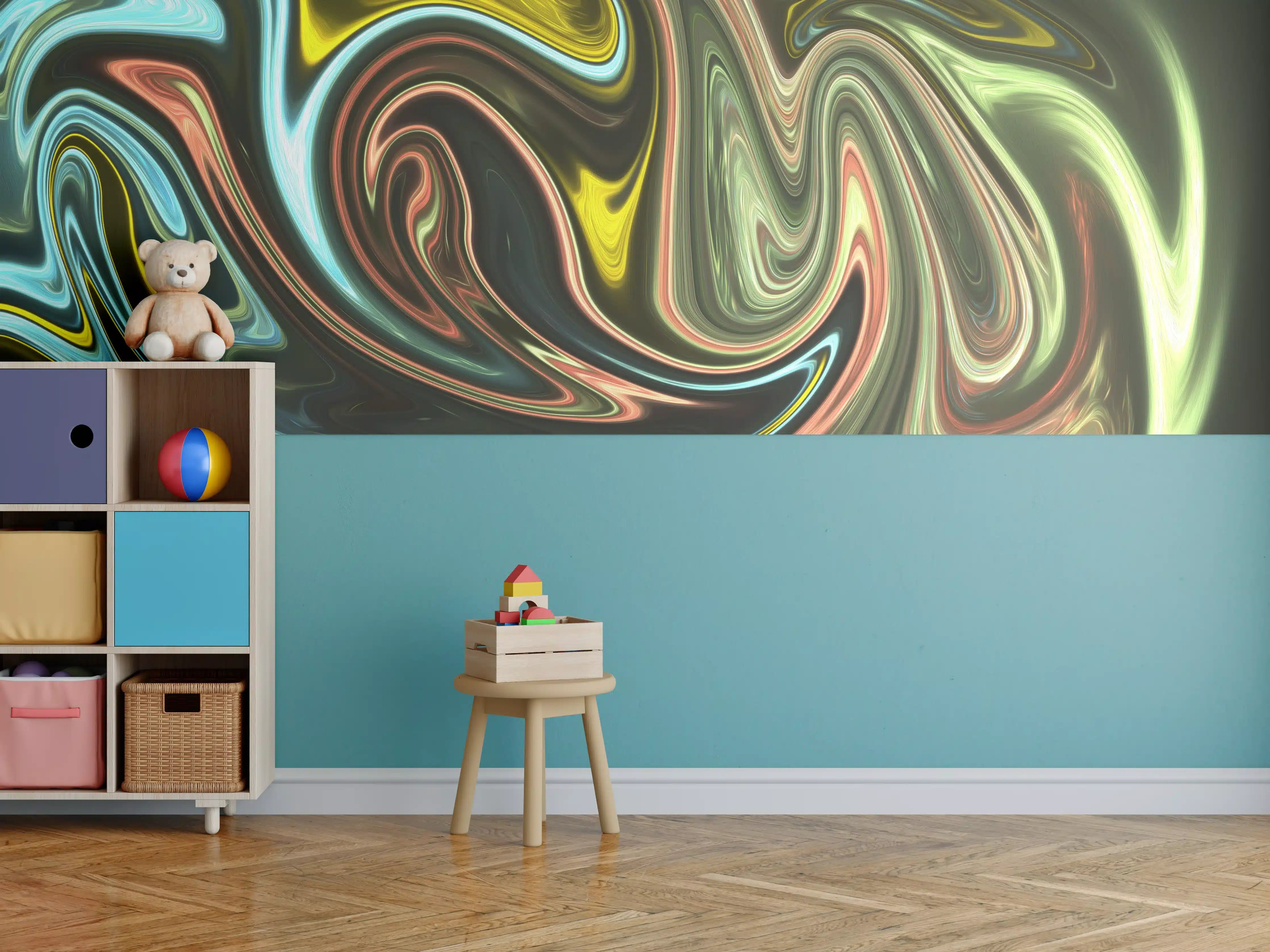 Kinderzimmer Wandgestaltung - Lebendige bunte Farbspirale