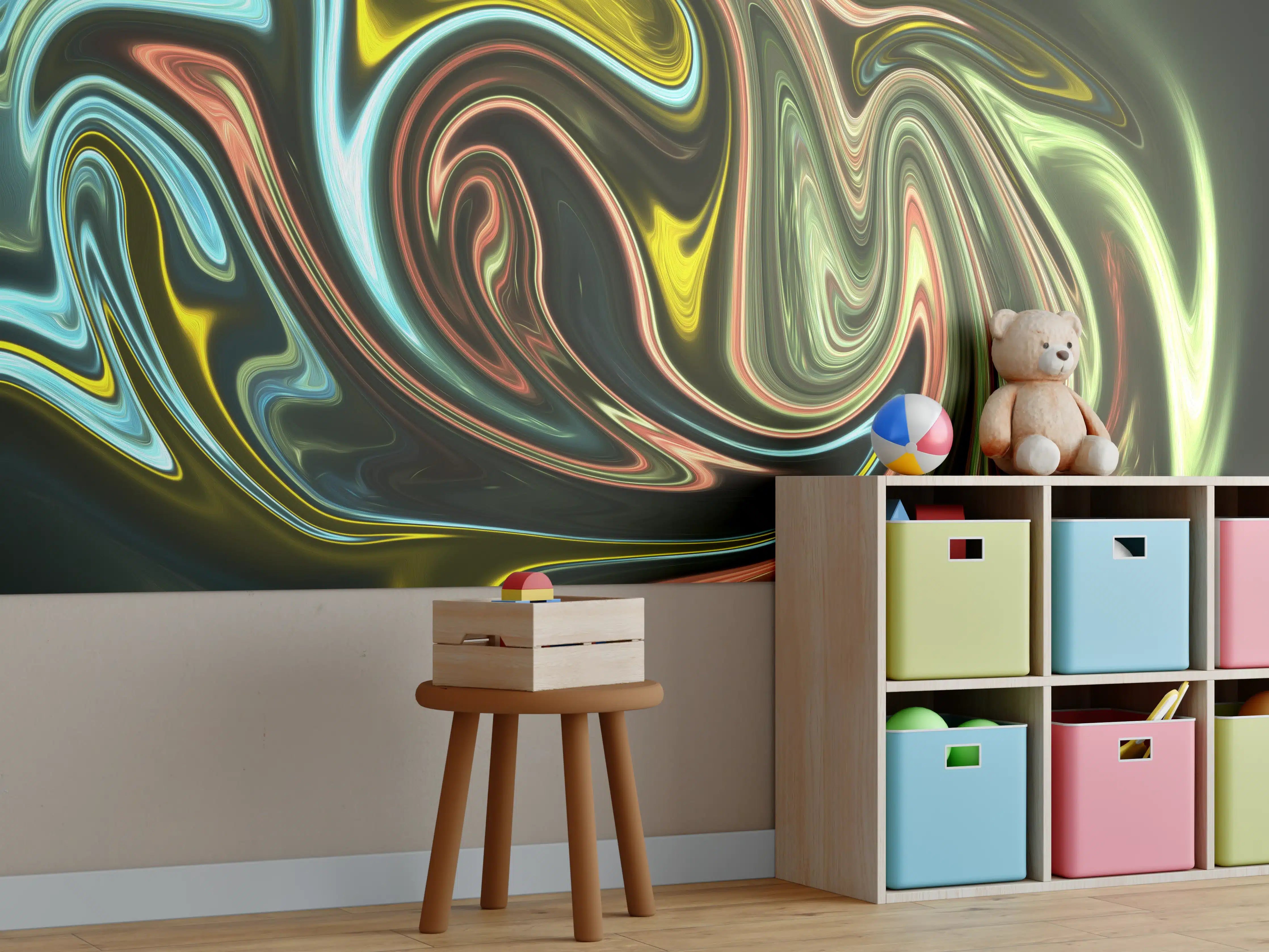 Kinderzimmer Wandgestaltung - Lebendige bunte Farbspirale