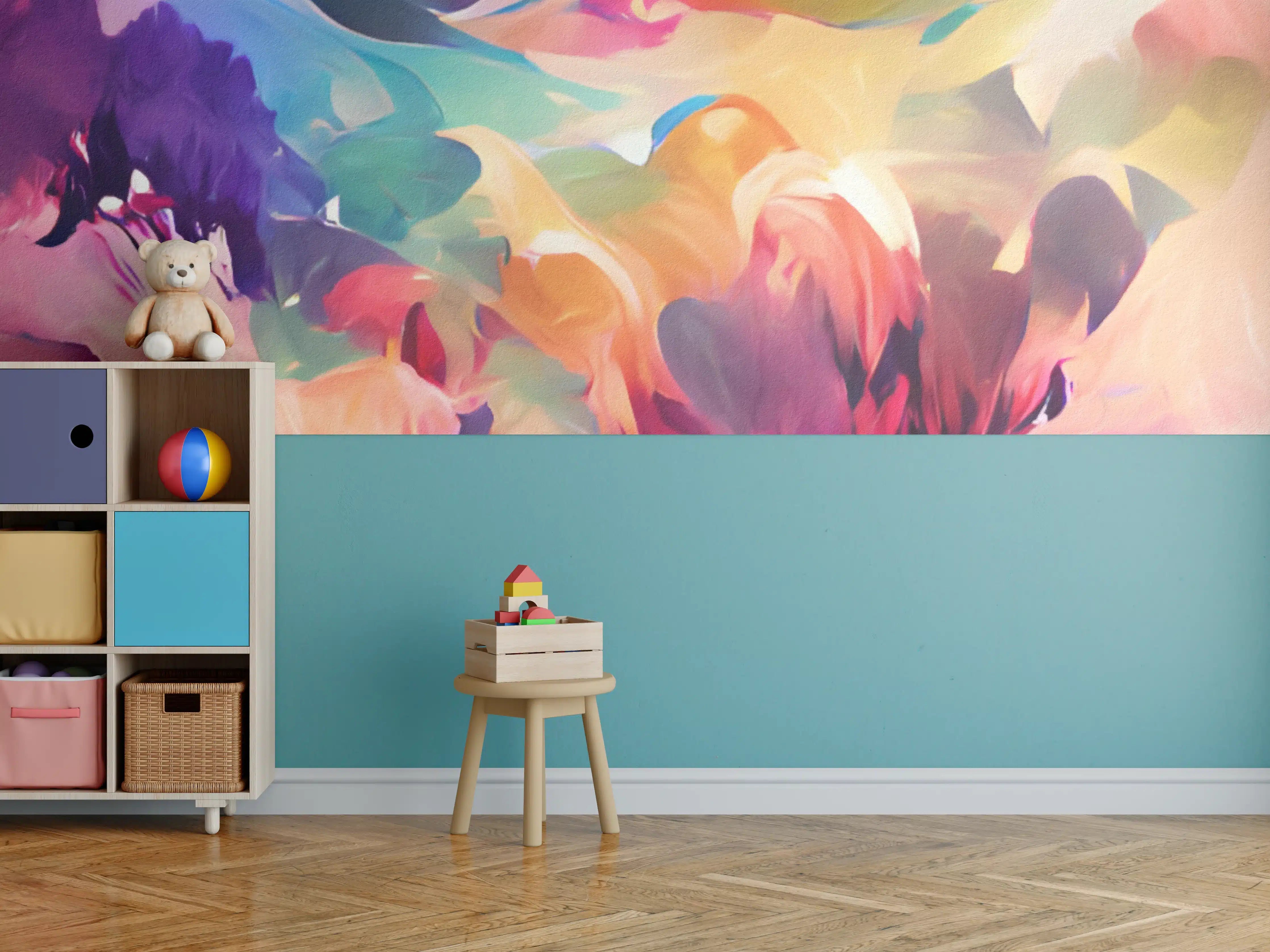 Kinderzimmer Wandgestaltung - Lebendige bunte Malerei mit impressionistischem Flair