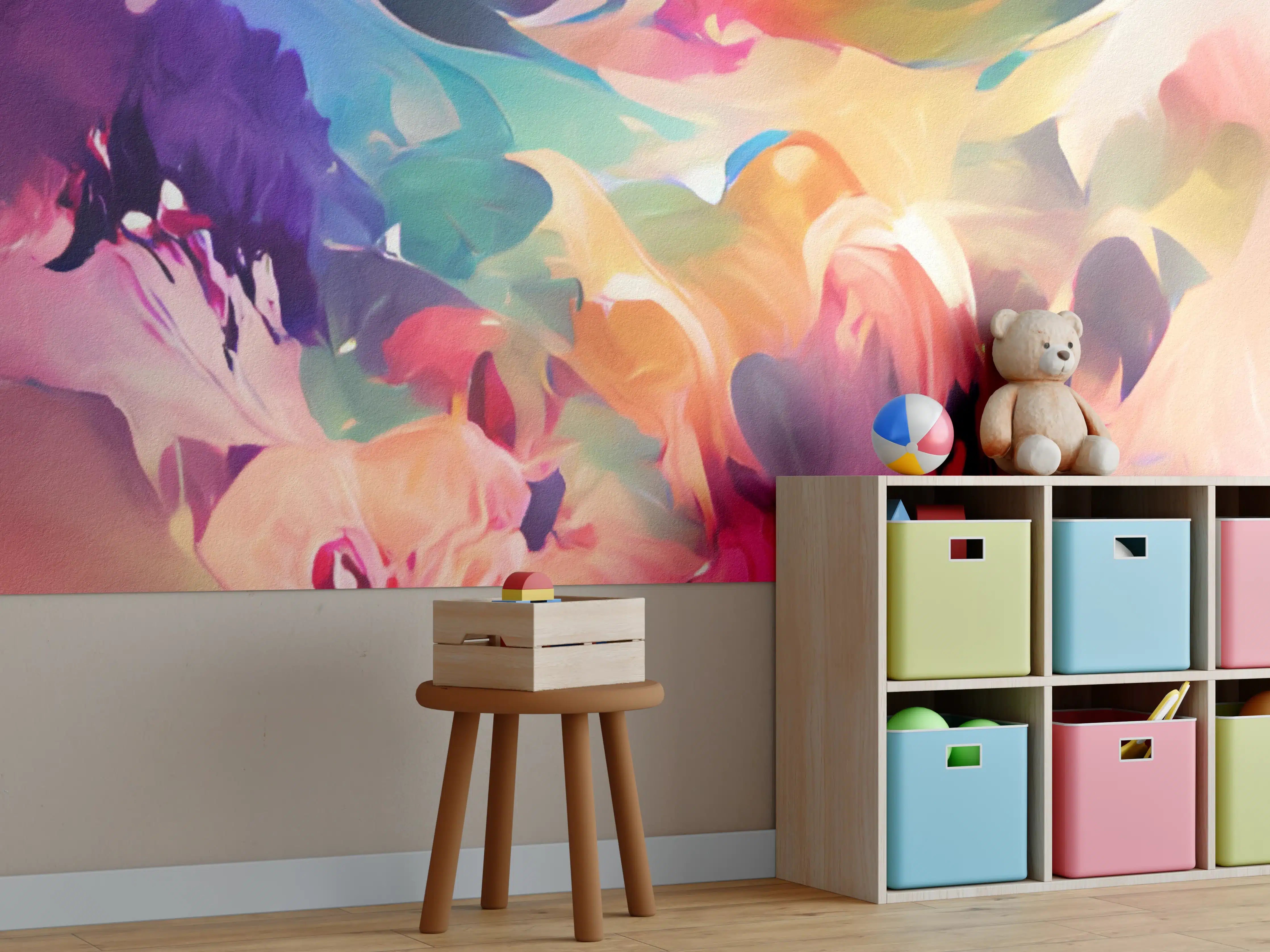 Kinderzimmer Wandgestaltung - Lebendige bunte Malerei mit impressionistischem Flair